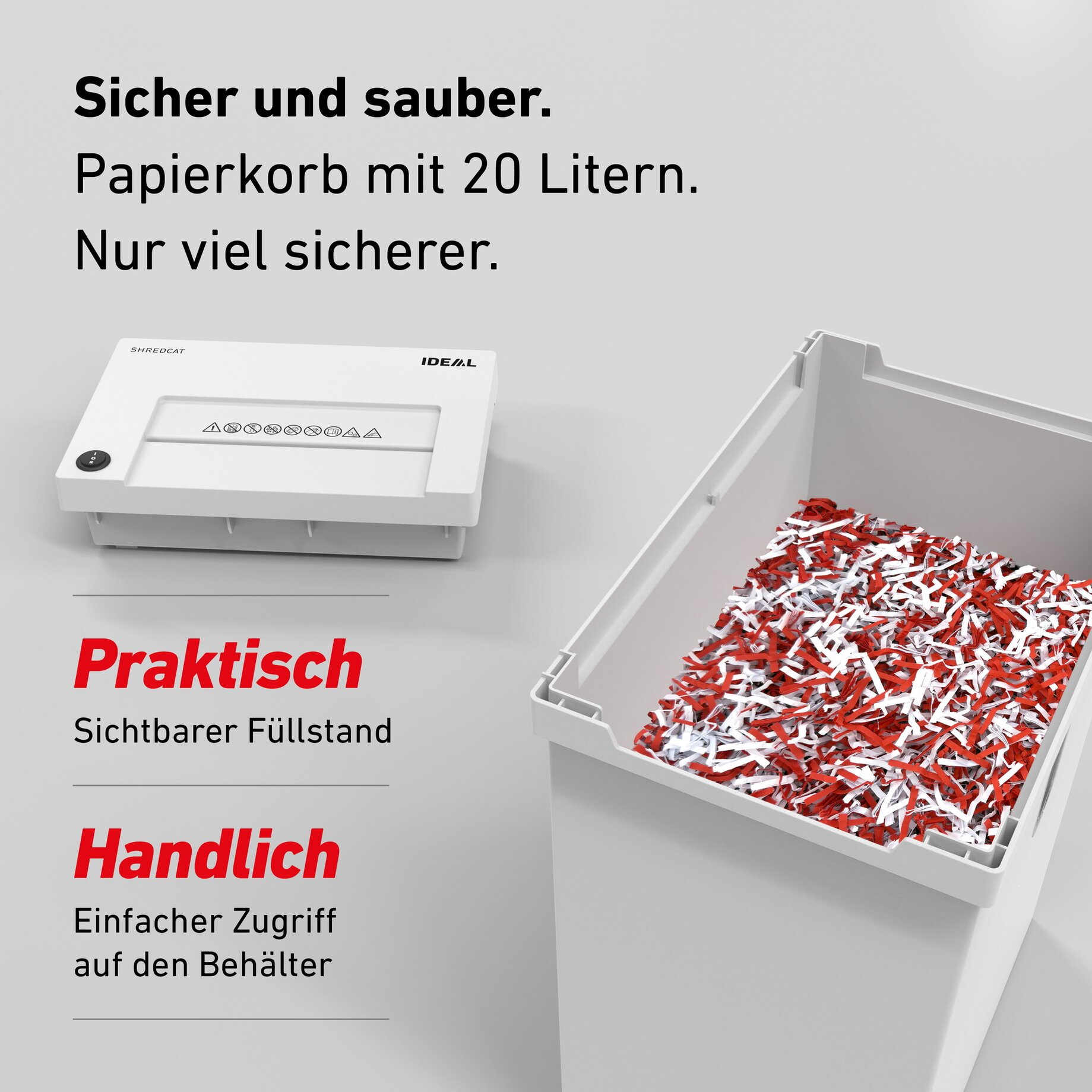 Papiertonne, Abfallbehälter, Papierkorb, Schredder, Füllstand sichtbar