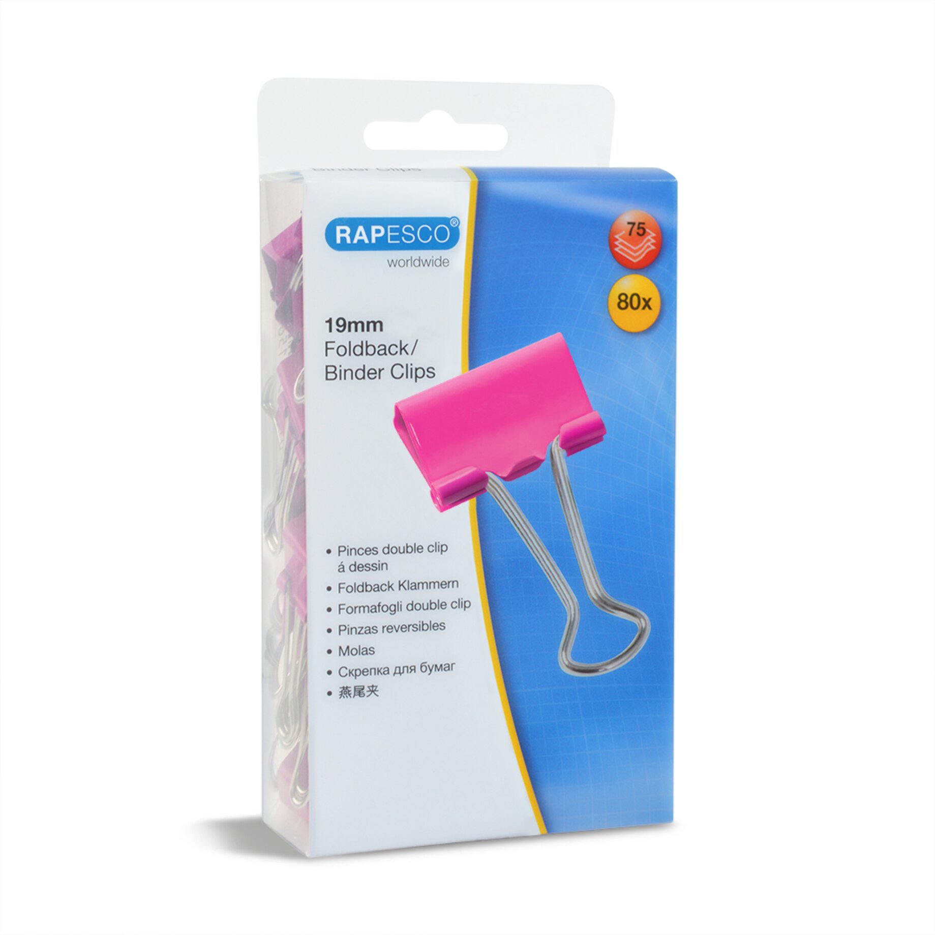 Rapesco Foldbackklemmer 19mm pink 80St