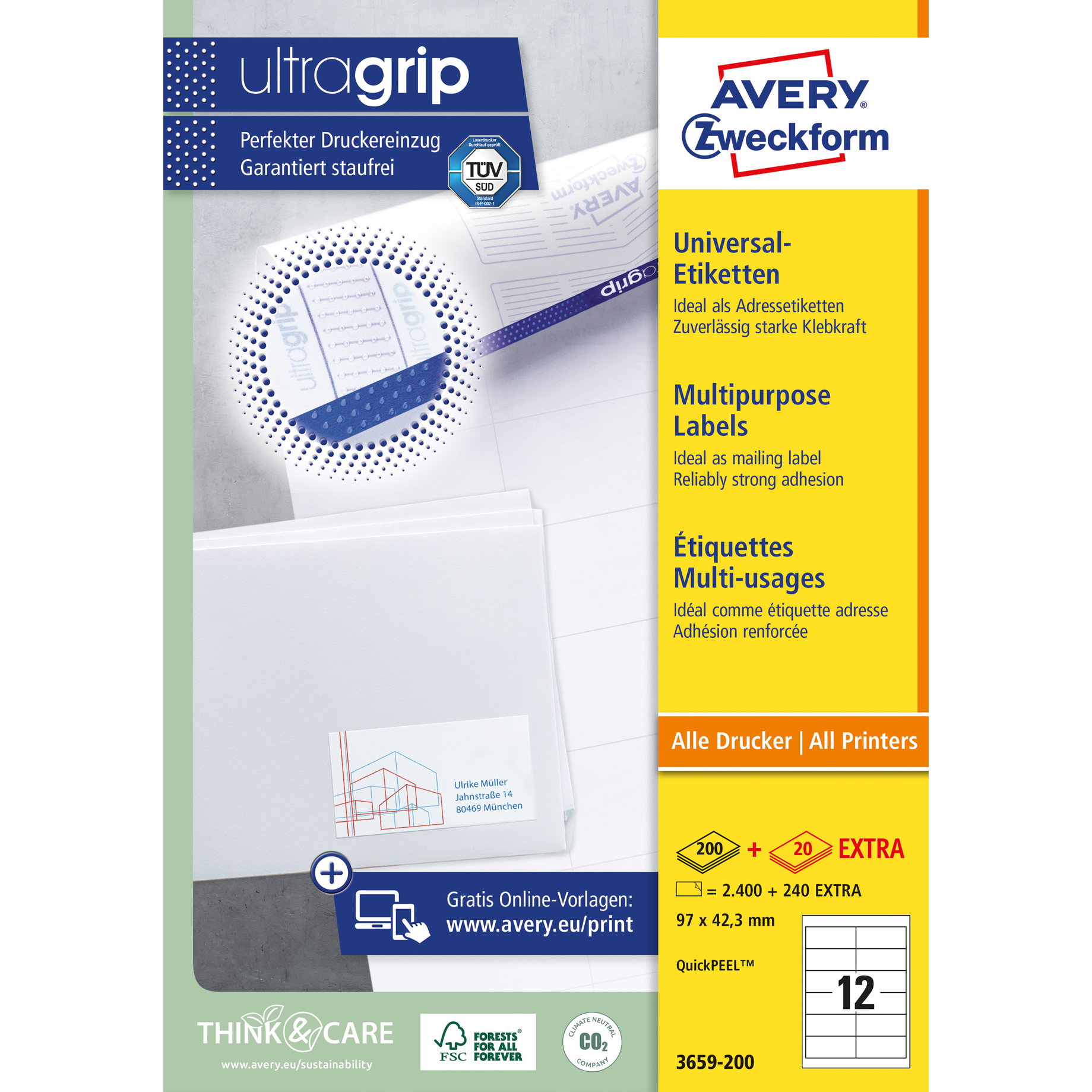 Universal-Etikett ultragrip, 97 mm breit, umlauf. Rand