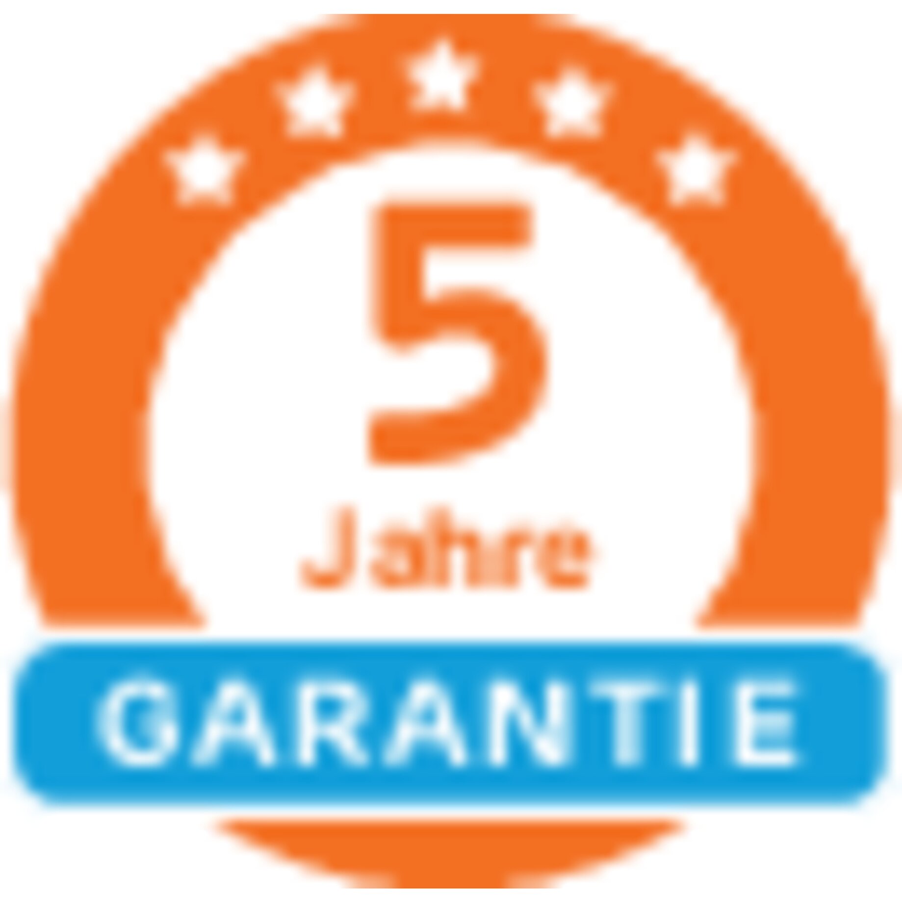 Garantie, 5 Jahre, Zertifikat, Orange Logo, Blaues Banner