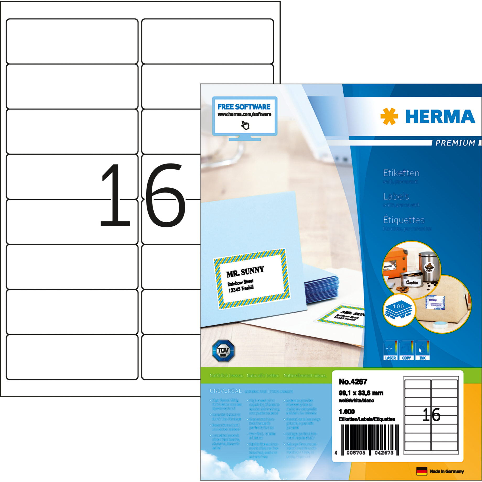 Universal-Etikett PREMIUM, mit Rand / Eckenrundung, PG mit 100 BL