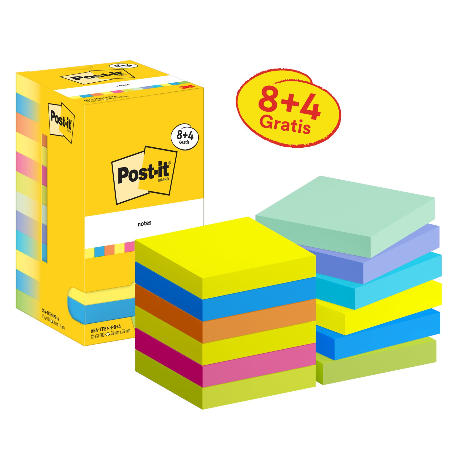 Post-it Haftnotiz Notes Energetic 76x76mm 12x100Bl