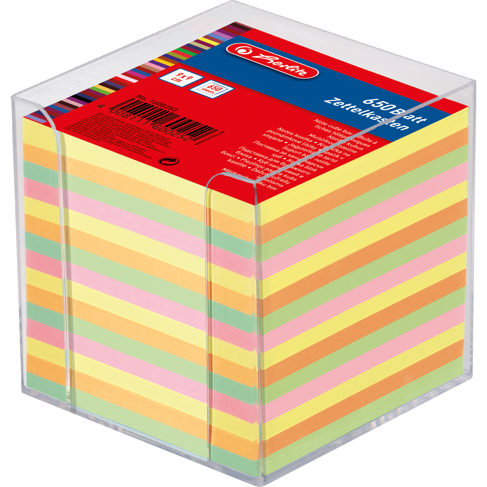 Herlitz Zettelbox 9x9x9cm tr +650Bl. farbig