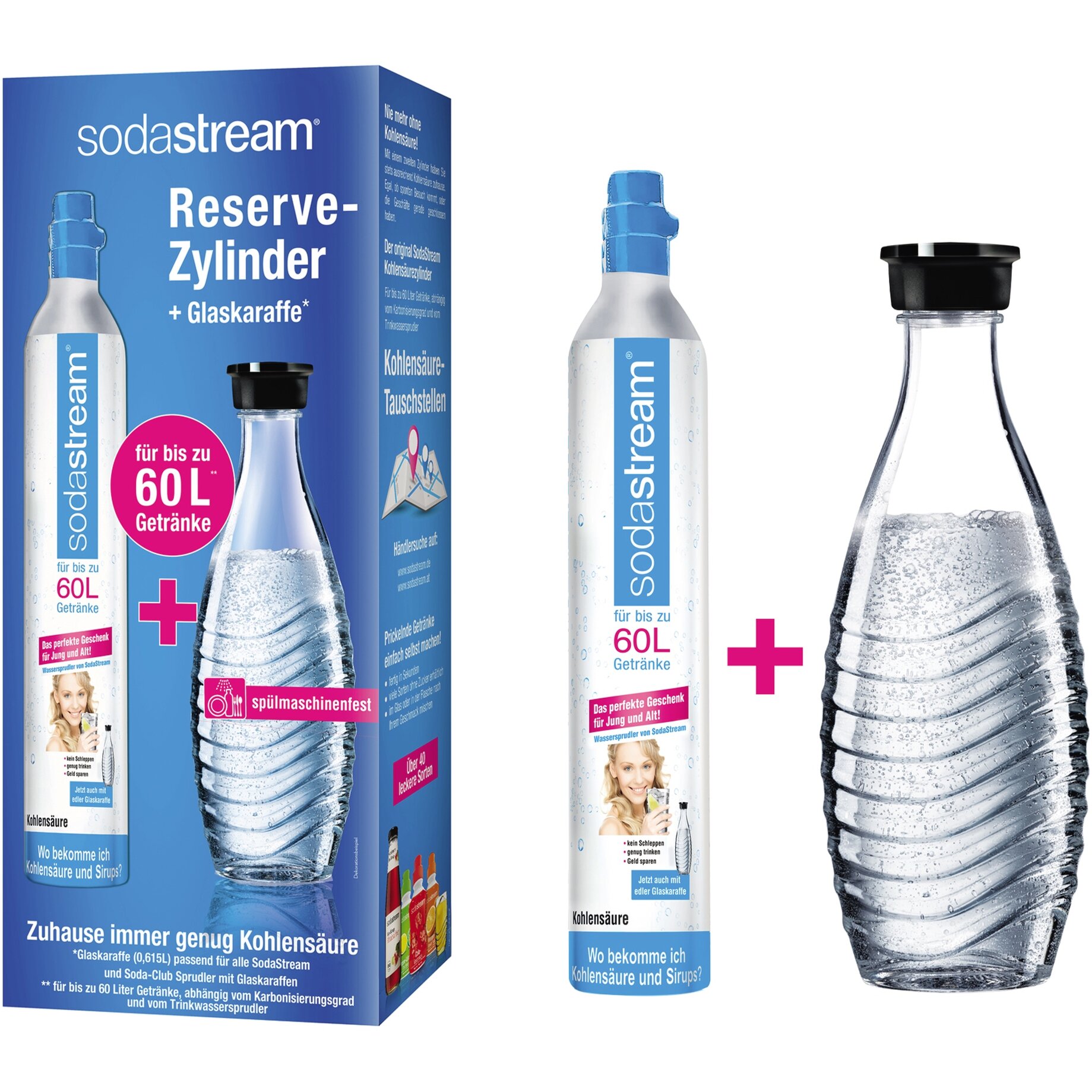SodaStream Reserve-Zylinder, Glaskaraffe, Kohlensäure, Getränkezubehör, 60L