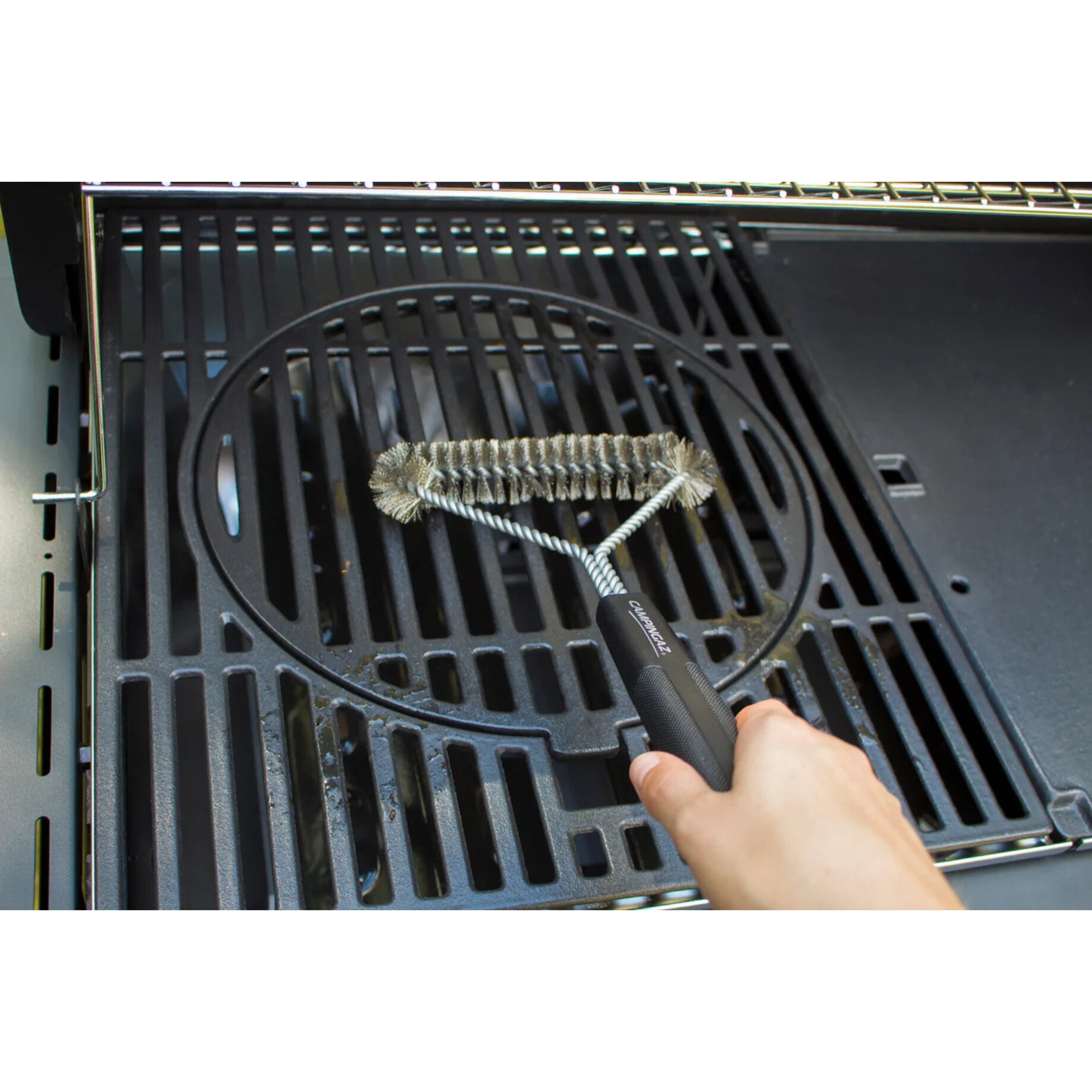 Grillrost, Grillreiniger, Reinigungsbürste, Rundbürste, Grillpfanne, Grillreinigungsbürste, Rostfrei, Grillrost, Grillreiniger, Handteil mit Griff