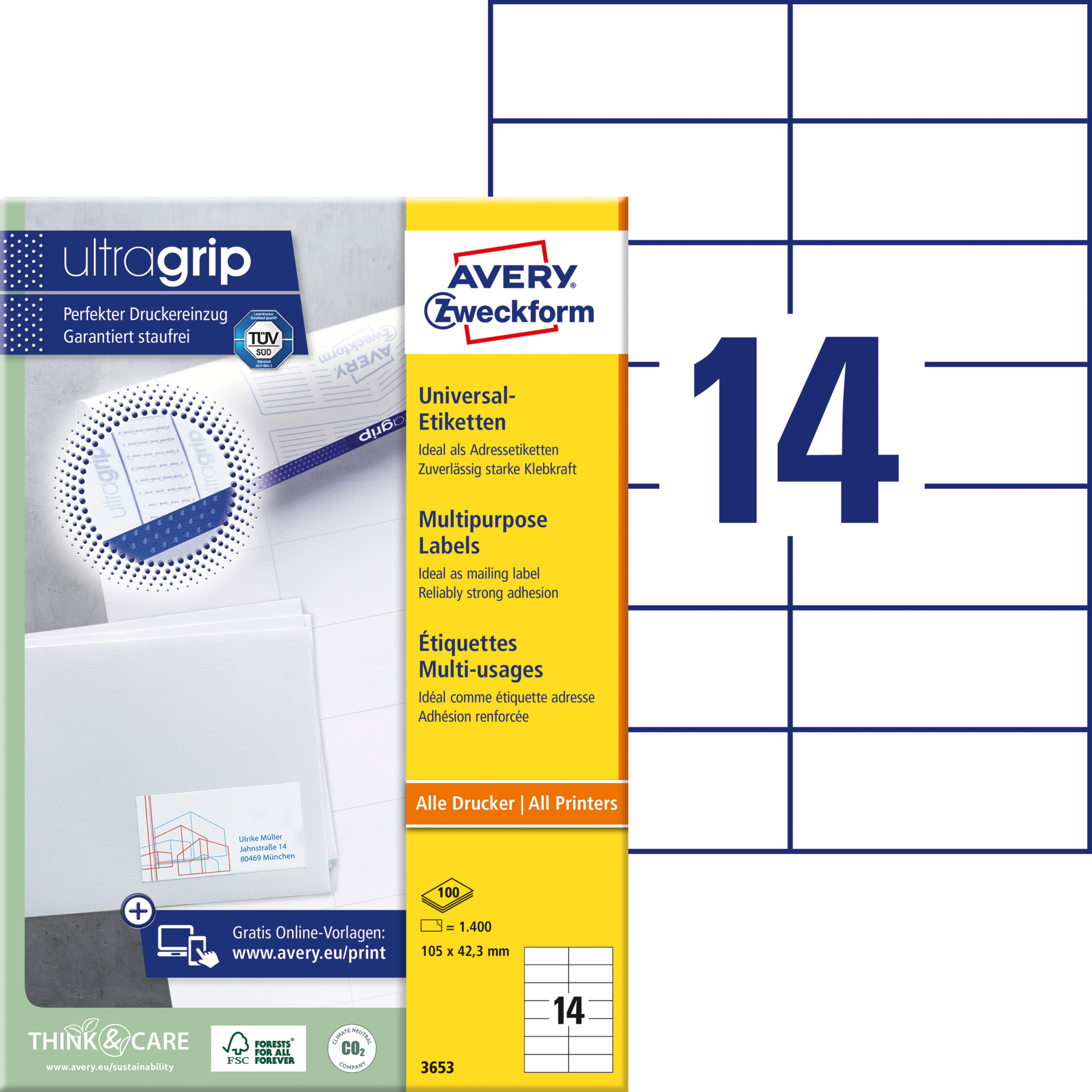 Universal-Etikett, ultragrip, 105 mm breit