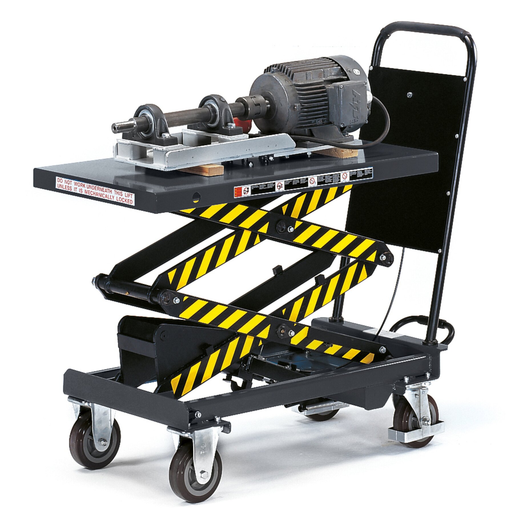 Scherenhubtisch, Hydraulischer Lift, Elektromotor, Gurtbandstreckung, Transportwagen