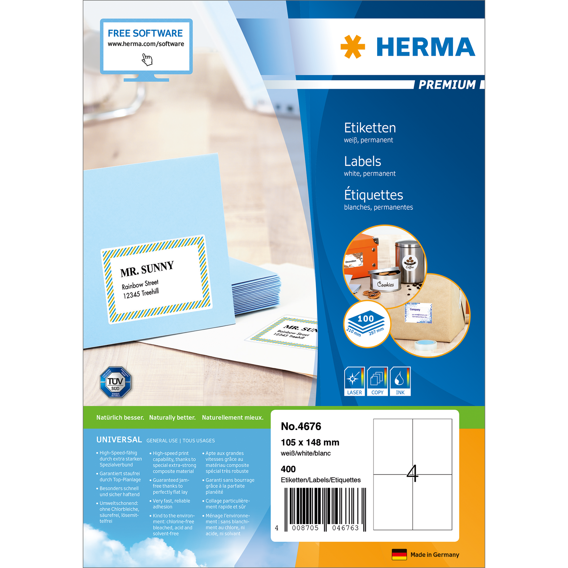 Universal-Etikett PREMIUM, ohne Rand / Eckenabrundung, IM*, PG mit 100 BL
