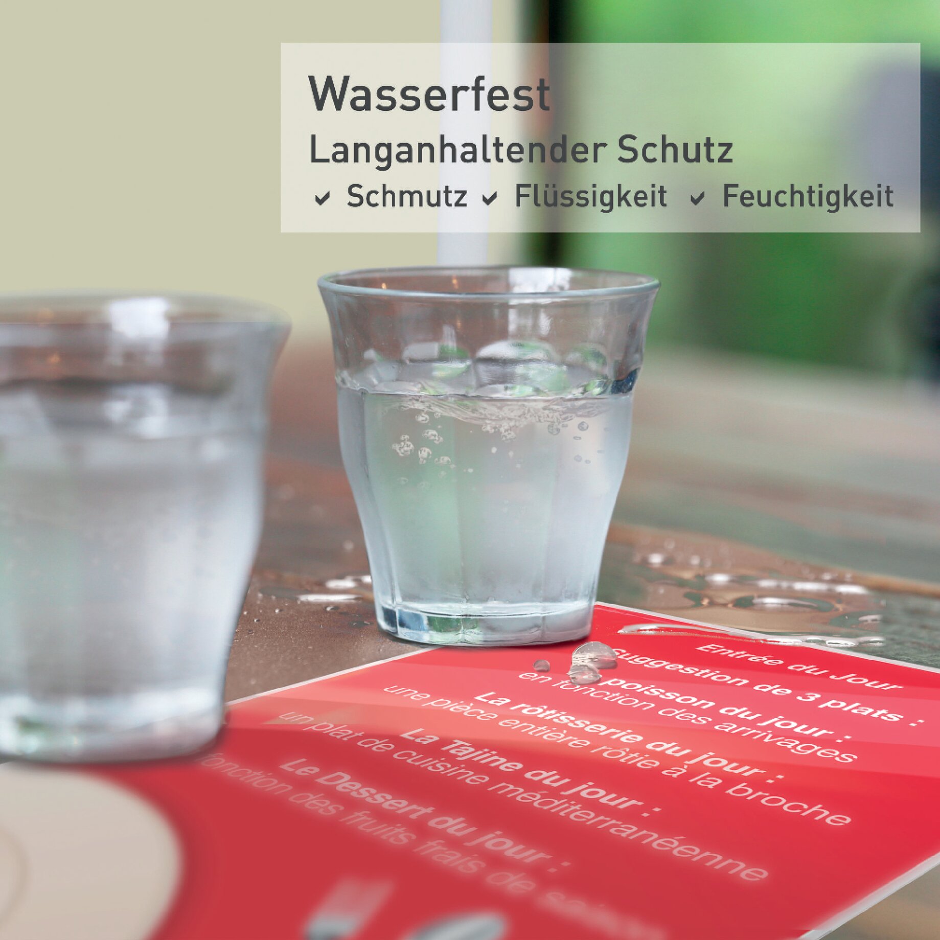 Werbung, Glas, Plakat, Werbung, Glas, Plakat, Glas, Wasser, Trinkglas, Küchenzug, Beschriftung/red