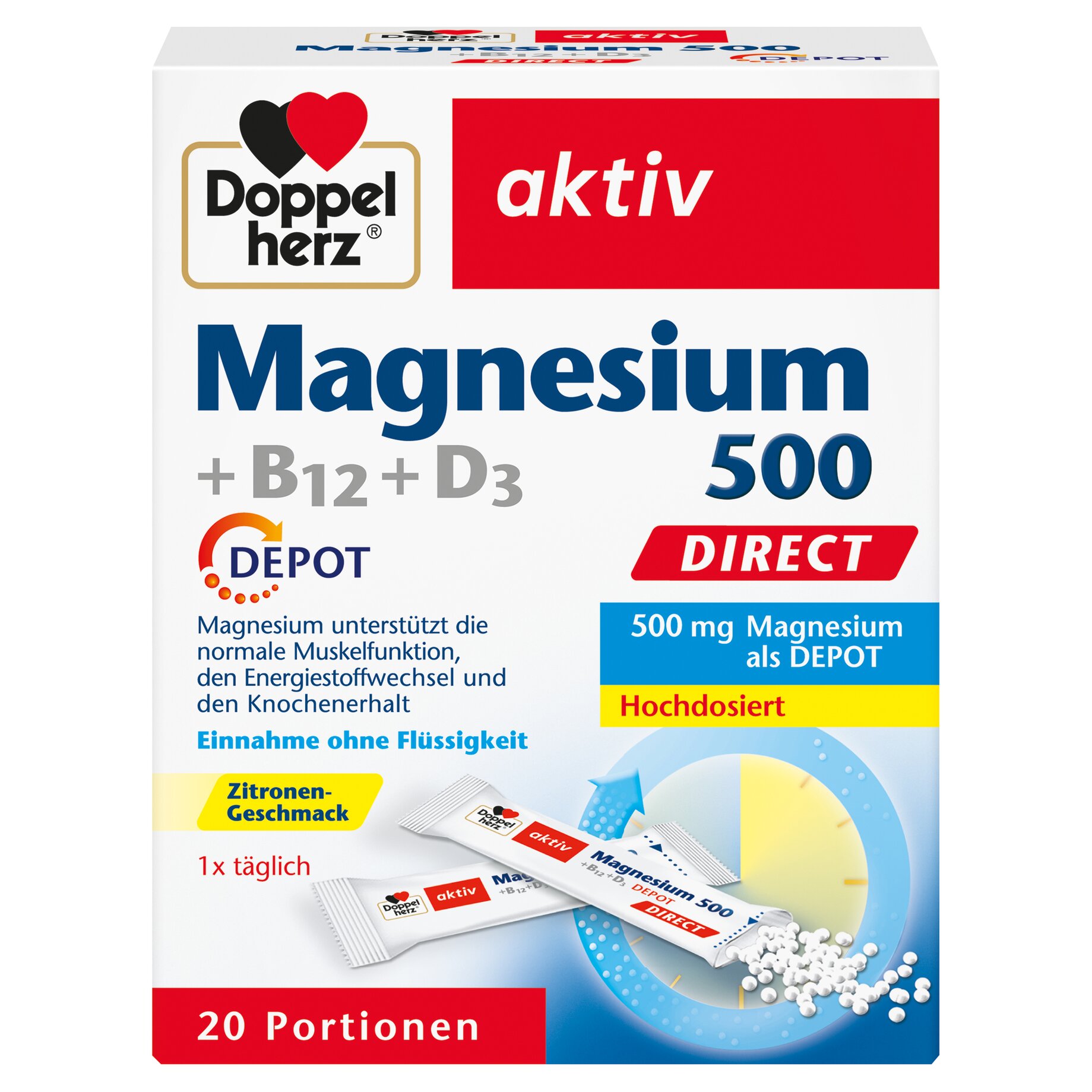 Doppelherz Magnesium 500 +B12 +D3 Depot direct 20St