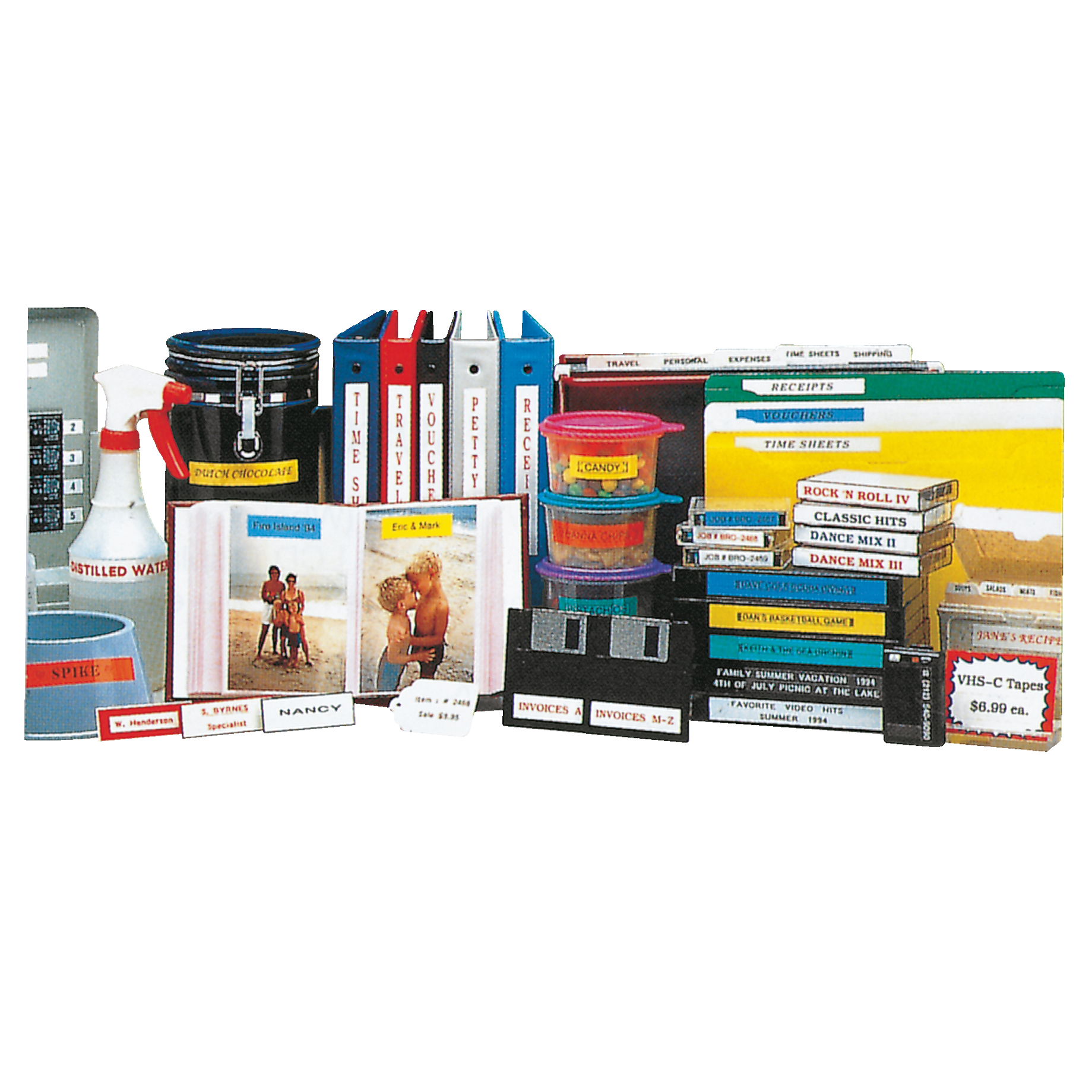 Werbung, Plakat, Person, VHS-Kassetten, Video-Bänder, Aktenordner, Bürozubehör, Organisation, vhs tapes, cassette, tape collection, video case, binder