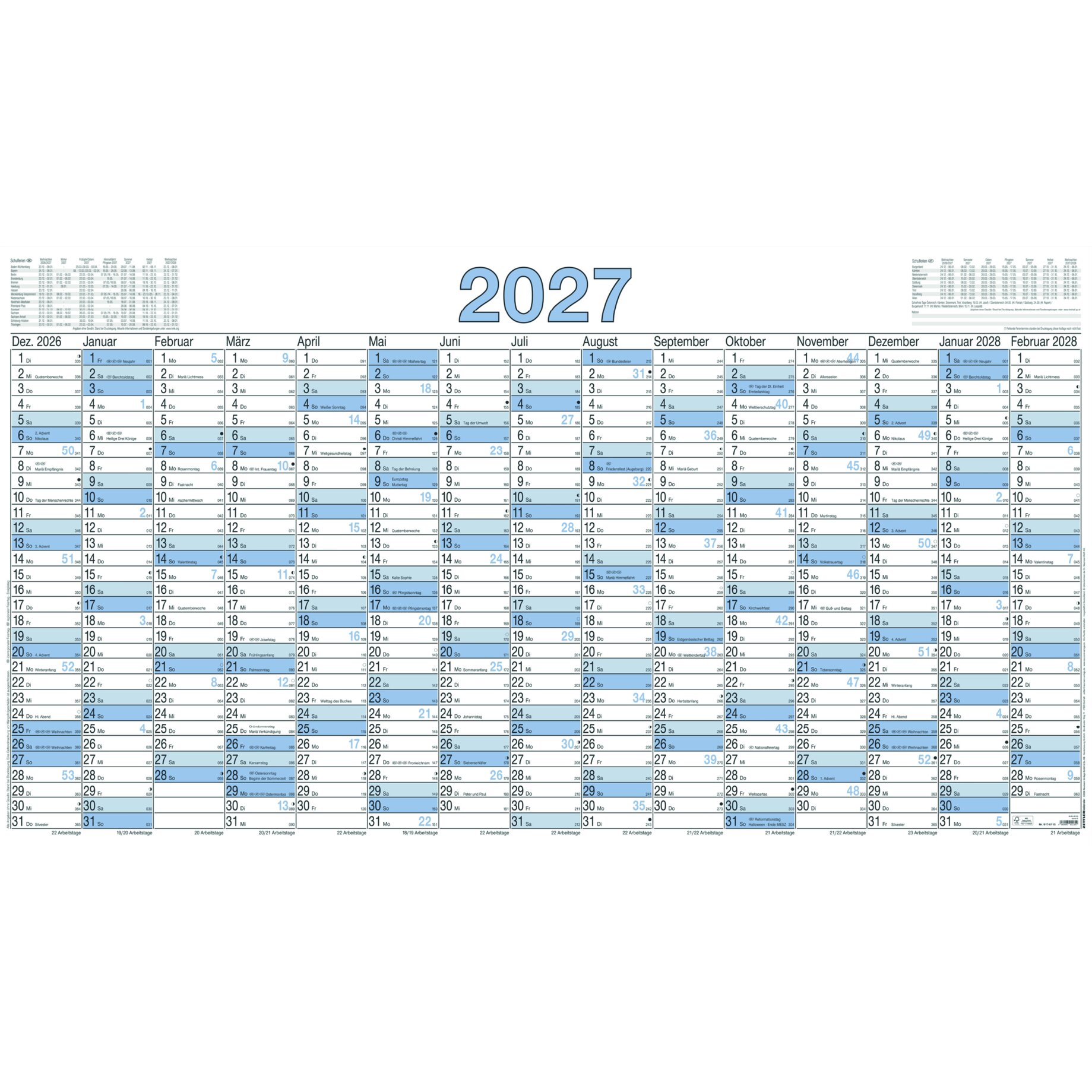 kalender, jahr 2027, monatlicher kalender, kalenderblatt, blau
