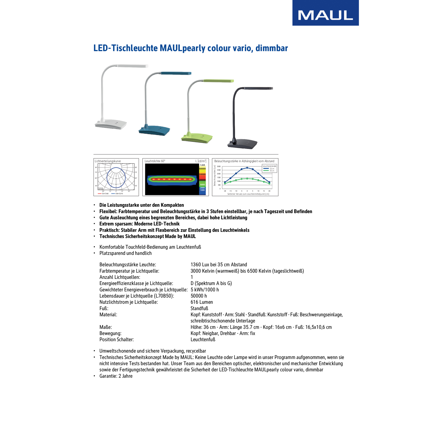 LED-Tischleuchte MAULpearly colour vario, dimmbar
