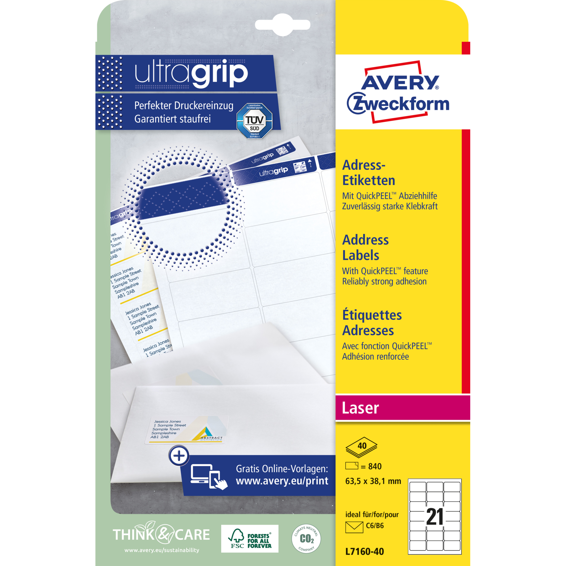 Adress-Etikett für Laserdrucker, ultragrip, umlaufender Rand