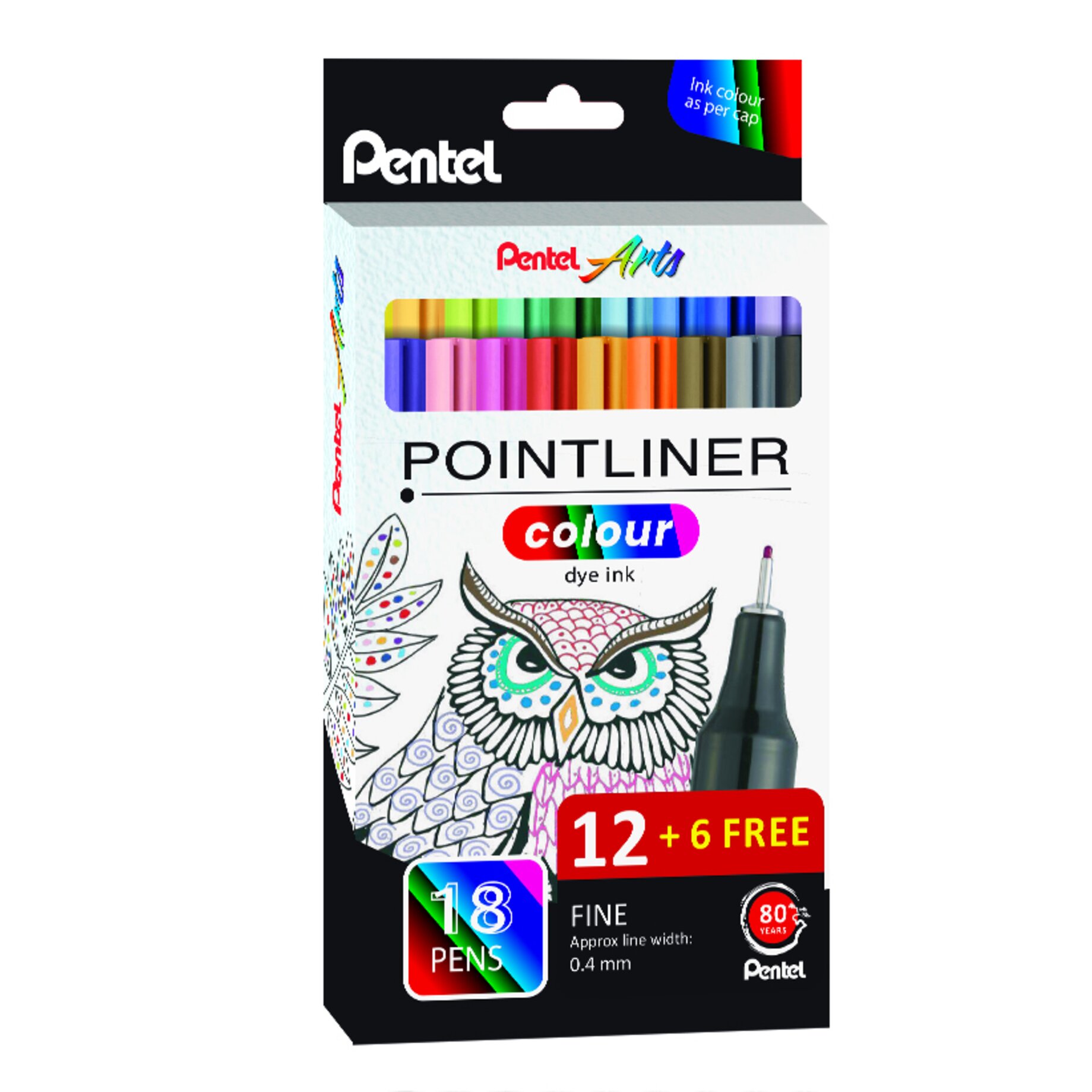 Pointliner, Farbe, Tintenfärbe, Stifte, 18 Stifte