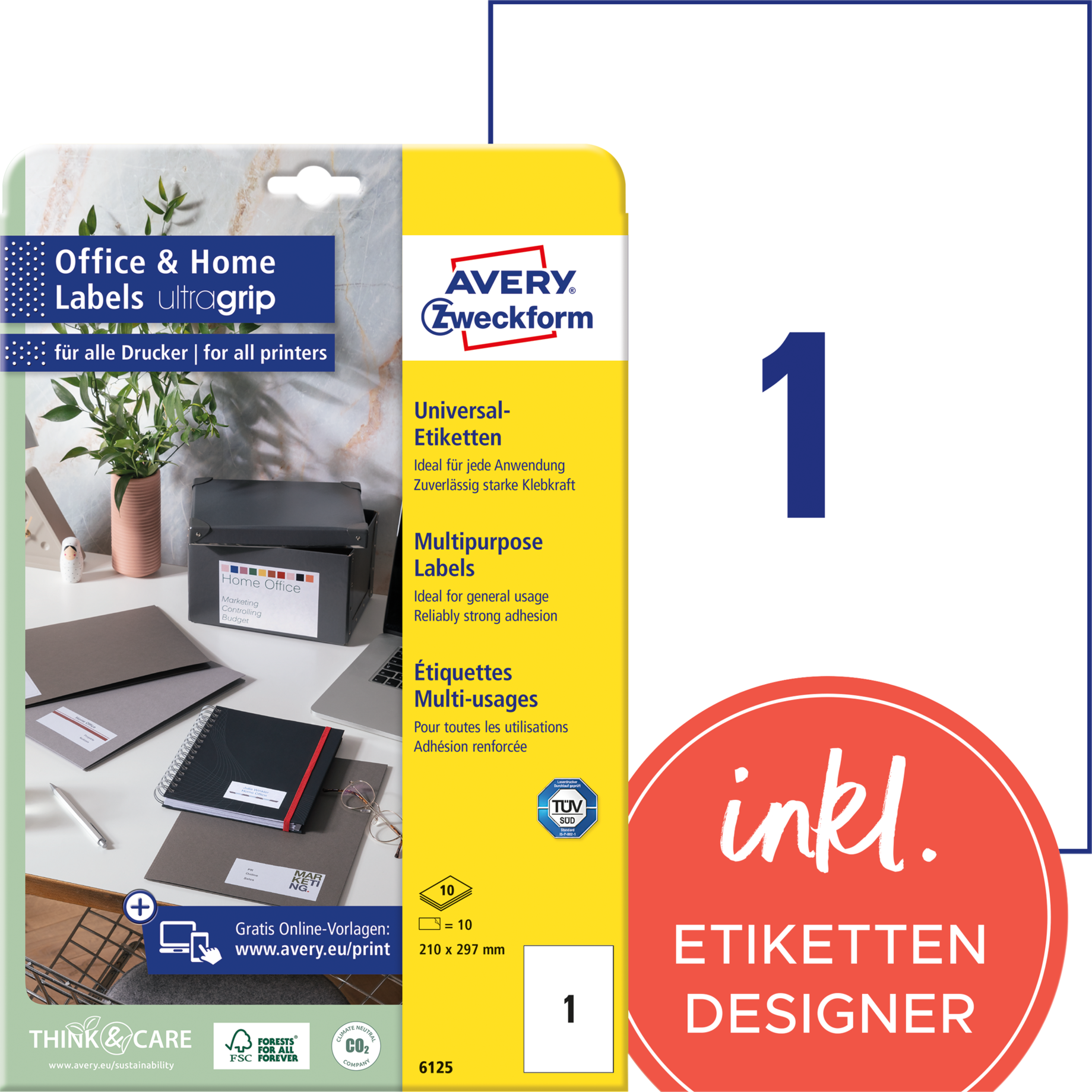 Universal Etikett Office & Home, ultragrip, 210 mm breit