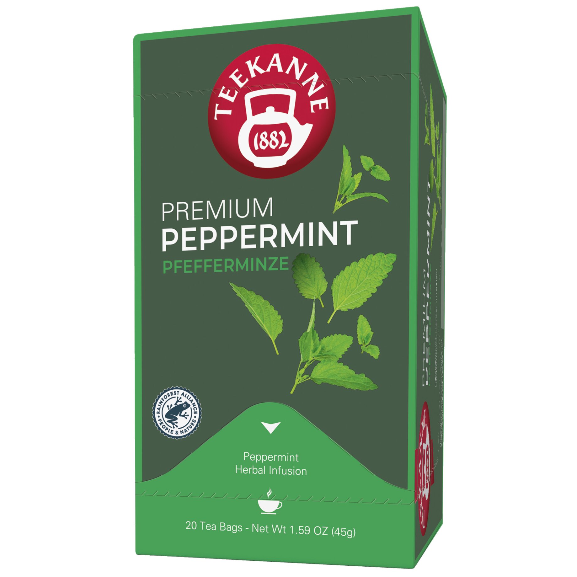 Pfefferminze, Kräuterinfusion, Teebeutel, Grüne Verpackung, Blätter Muster