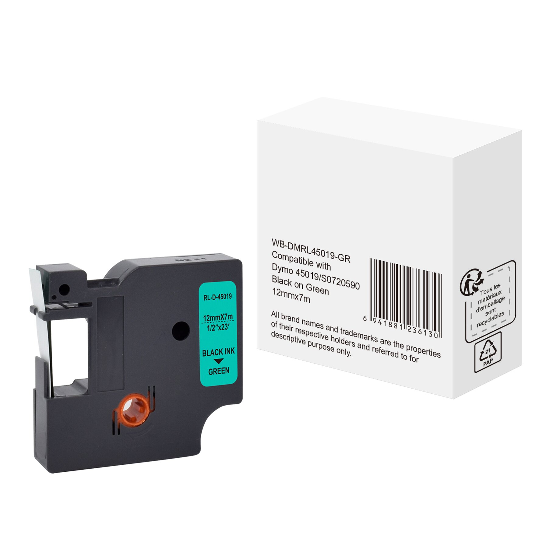 Schriftband wie Dymo S0720590 12mmx7m sw auf gn