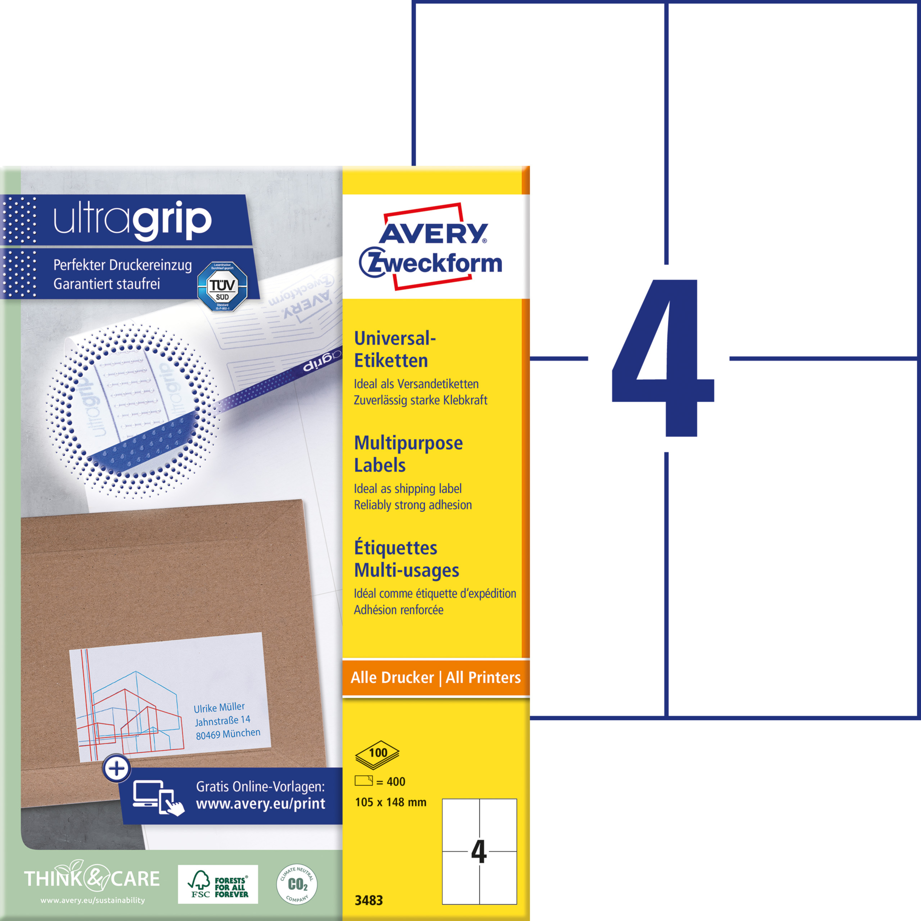Universal-Etikett, ultragrip, 105 mm breit