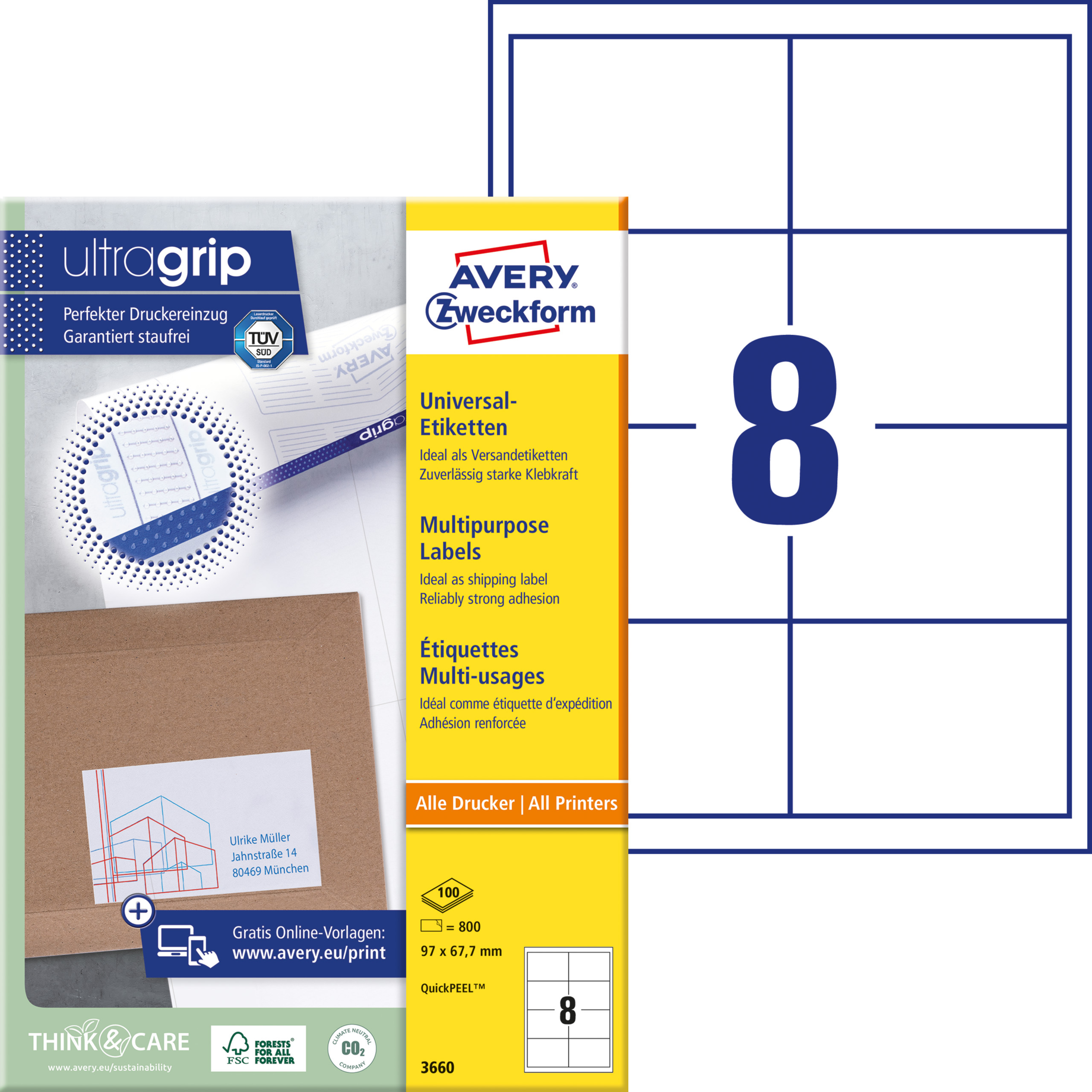 Universal-Etikett, ultragrip, 97 mm breit, umlaufender Rand