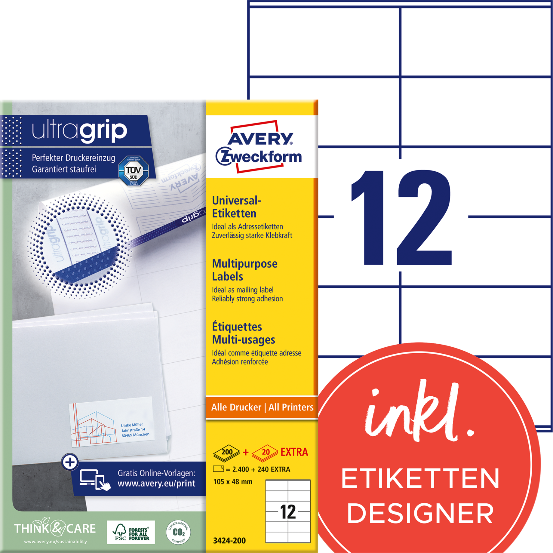 Universal-Etikett ultragrip, 105 mm breit