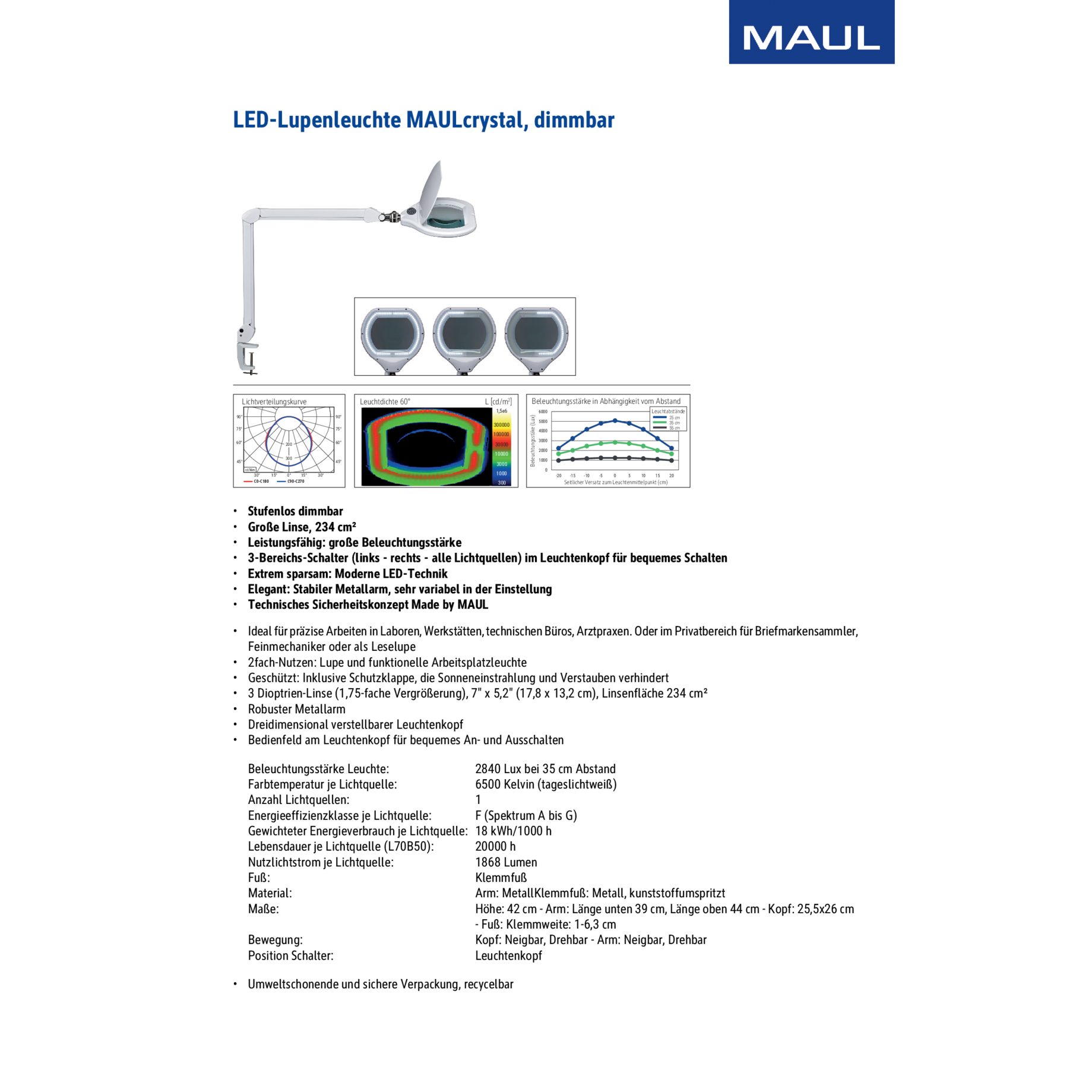 LED-Lupenleuchte MAULcrystal, dimmbar