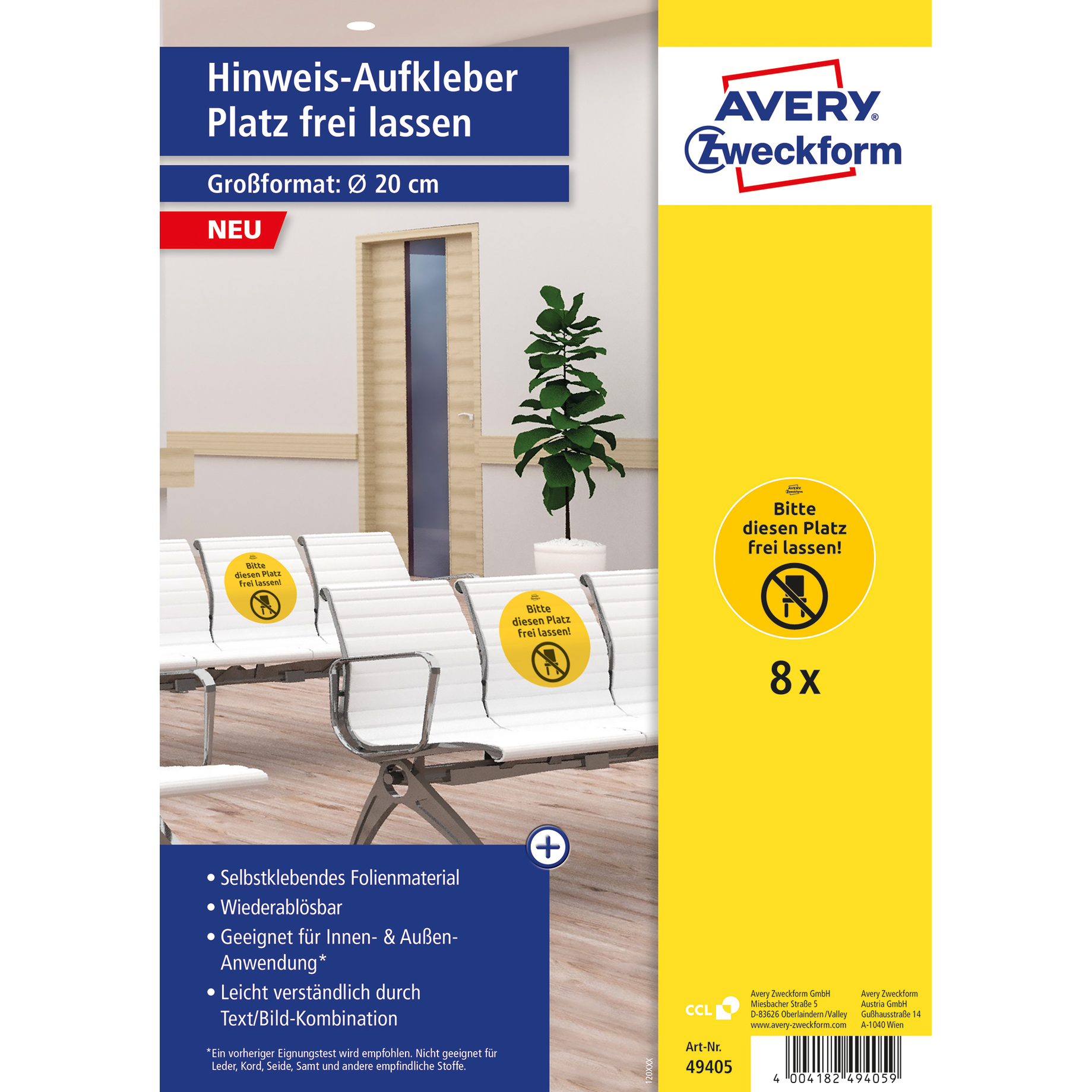 Corona Hinweisaufkleber Platz frei