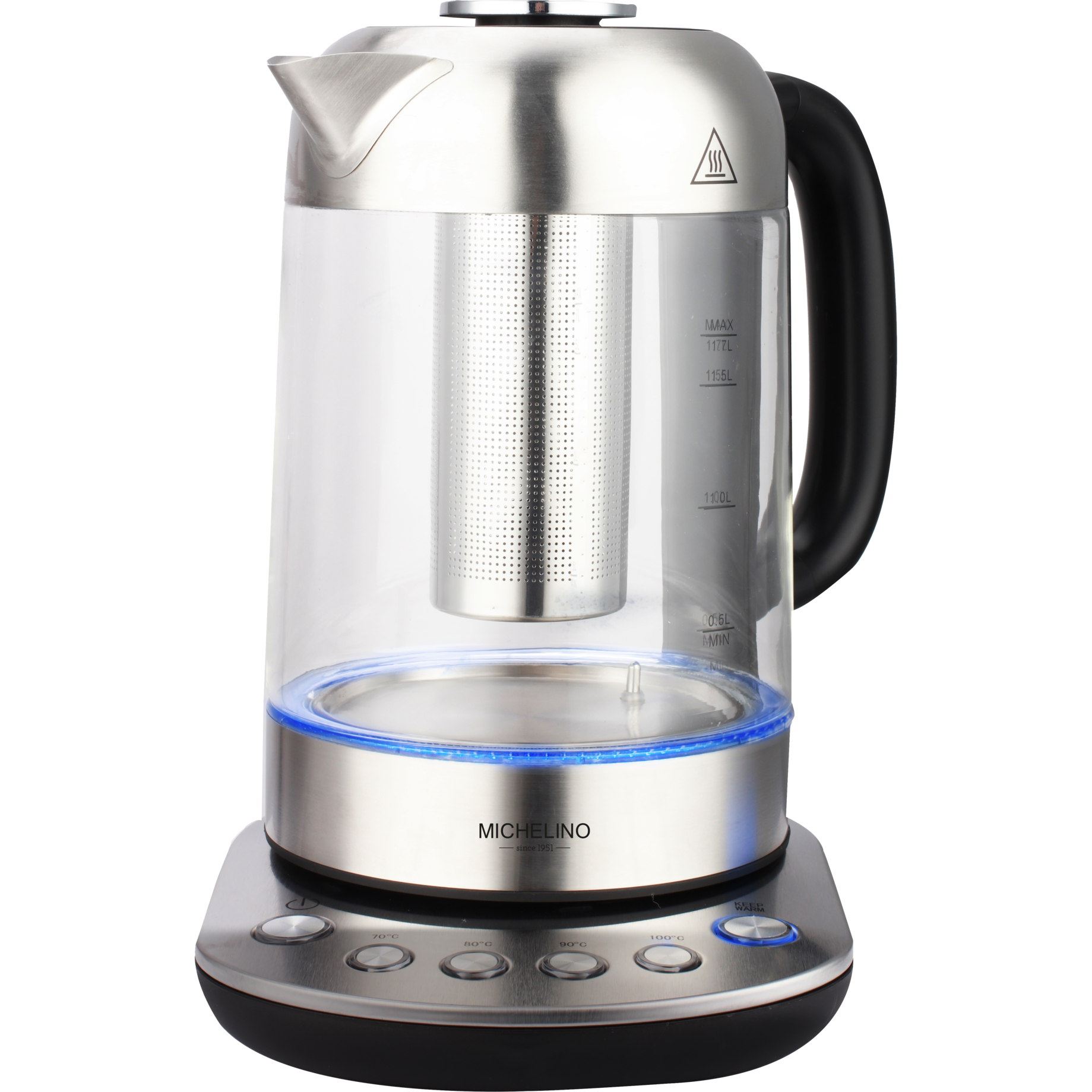 Glas-Wasserkocher mit Teefilter und Temperaturwahl, 1,7 l
