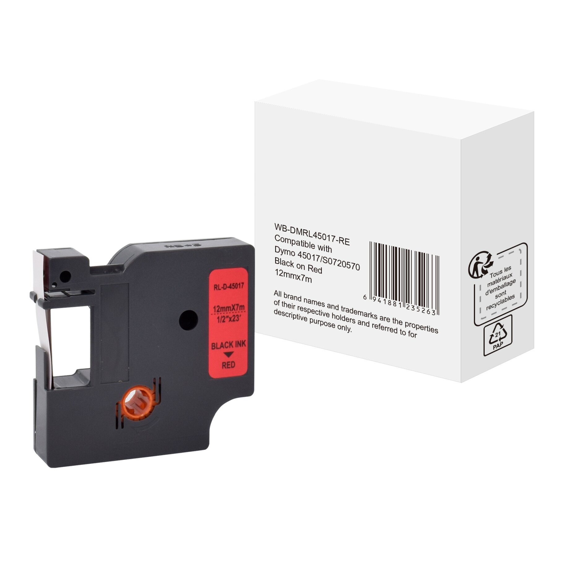 Schriftband wie Dymo S0720570 12mmx7m sw auf rt