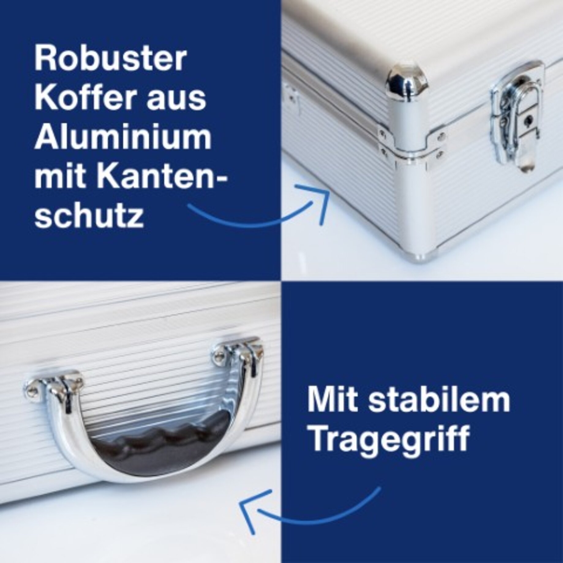 Aluminiumkoffer, Koffer, Tragegriff, Kantenschutz, Stabiler Griff