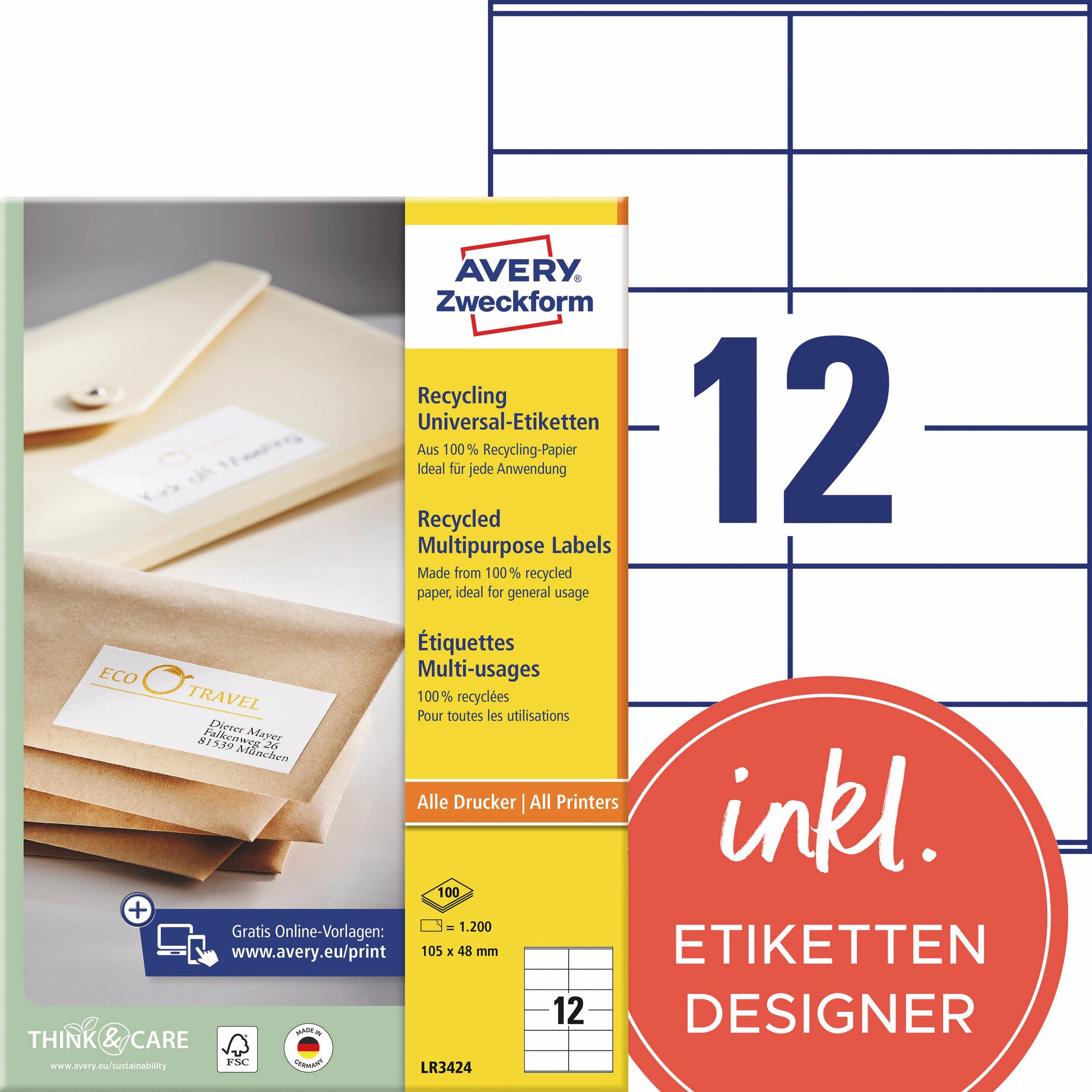  recycling labels, multipurpose labels, etiketten blatt, bürobedarf, verpackungsetiketten