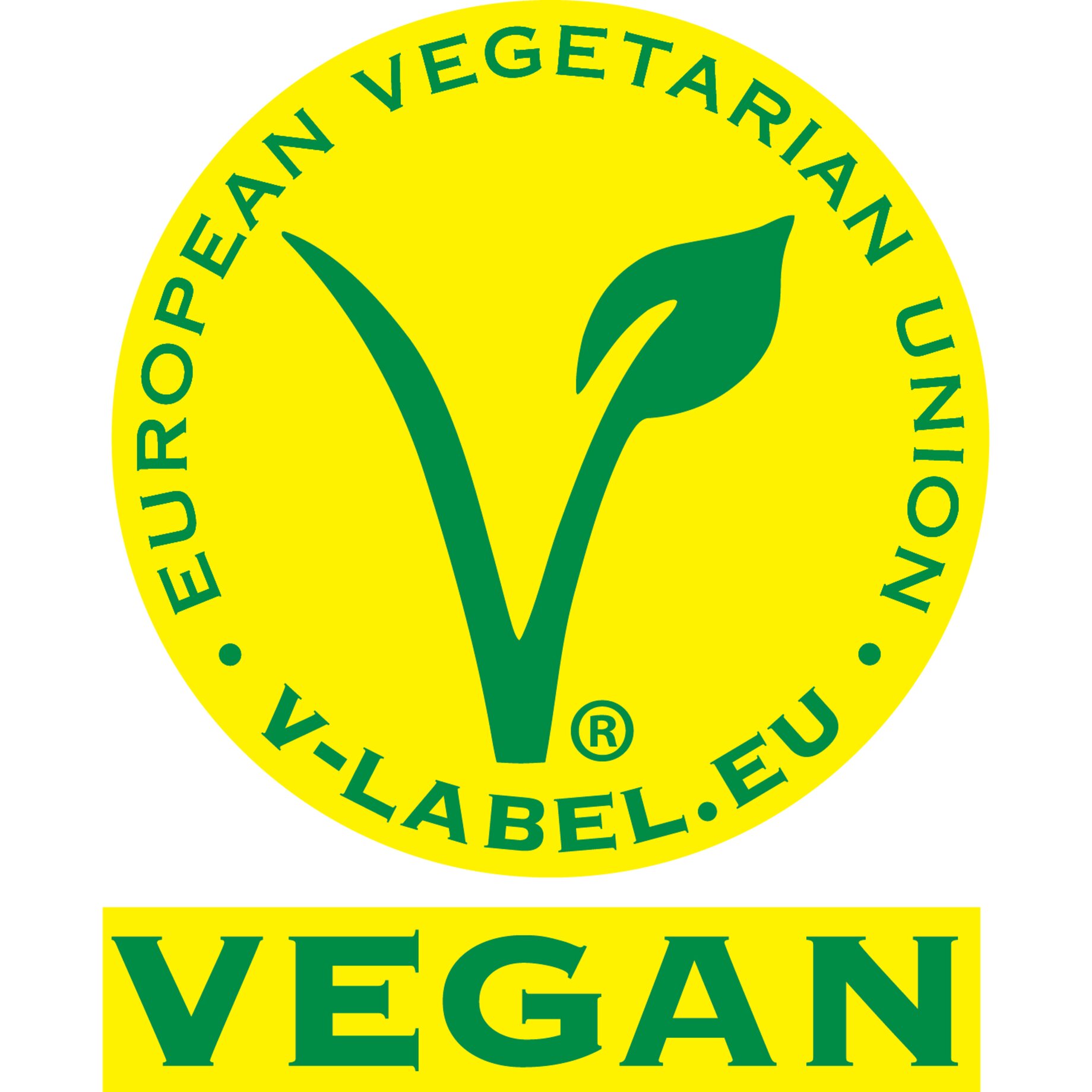 Logo, Logo, vegan, Logo, gelbes Kreislogo, grünes V-Symbol, Umweltsymbol, vegan, Logo, Gelbe Kreis, Grünes V, Vegetarisches Symbol
