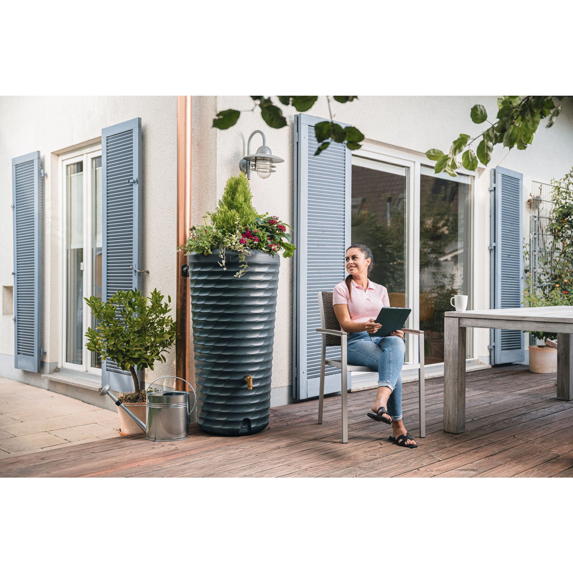gartenzwiebel, blumenbehälter, deck, terrasse, stuhl