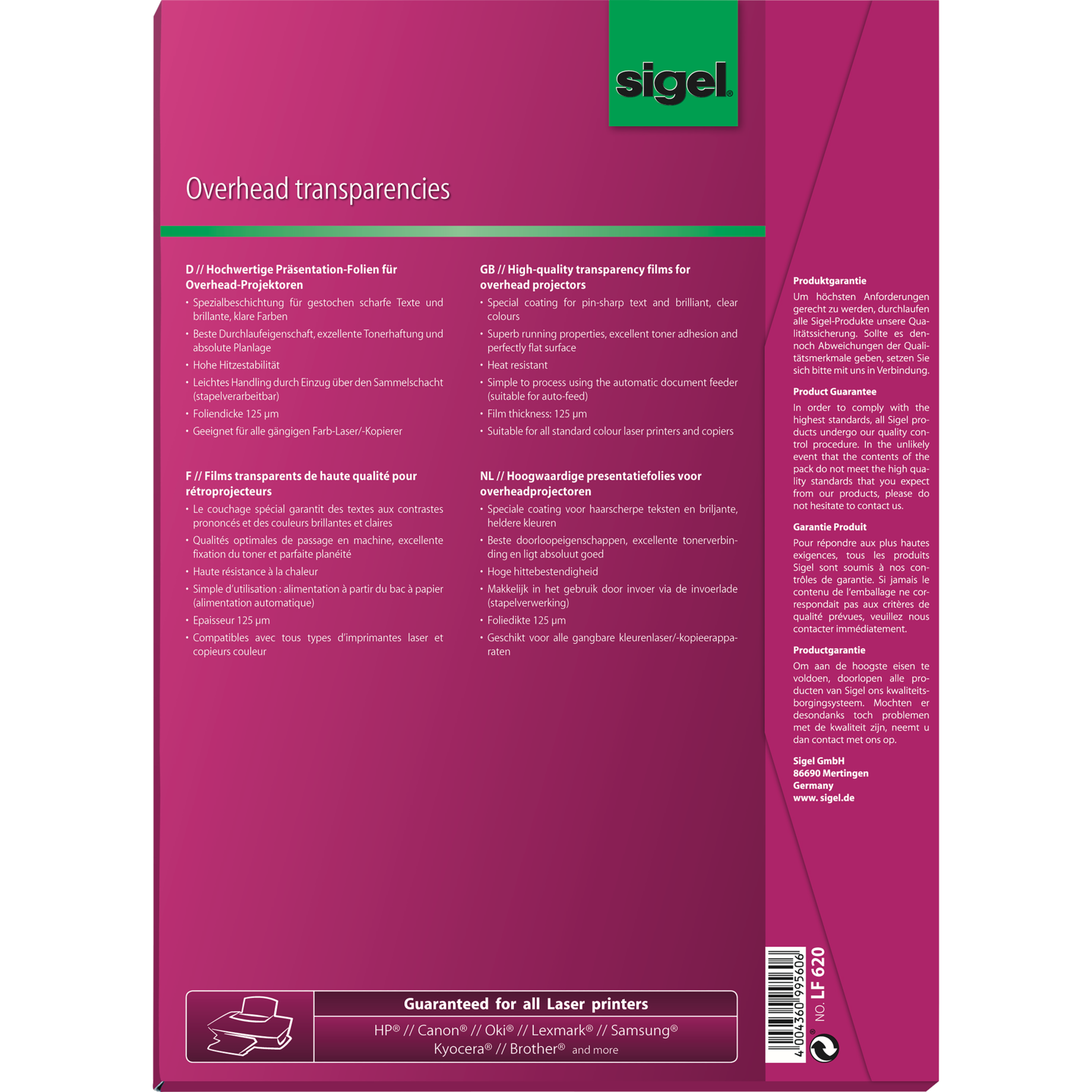 Overhead-Folien für Farb-Laser/-Kopierer