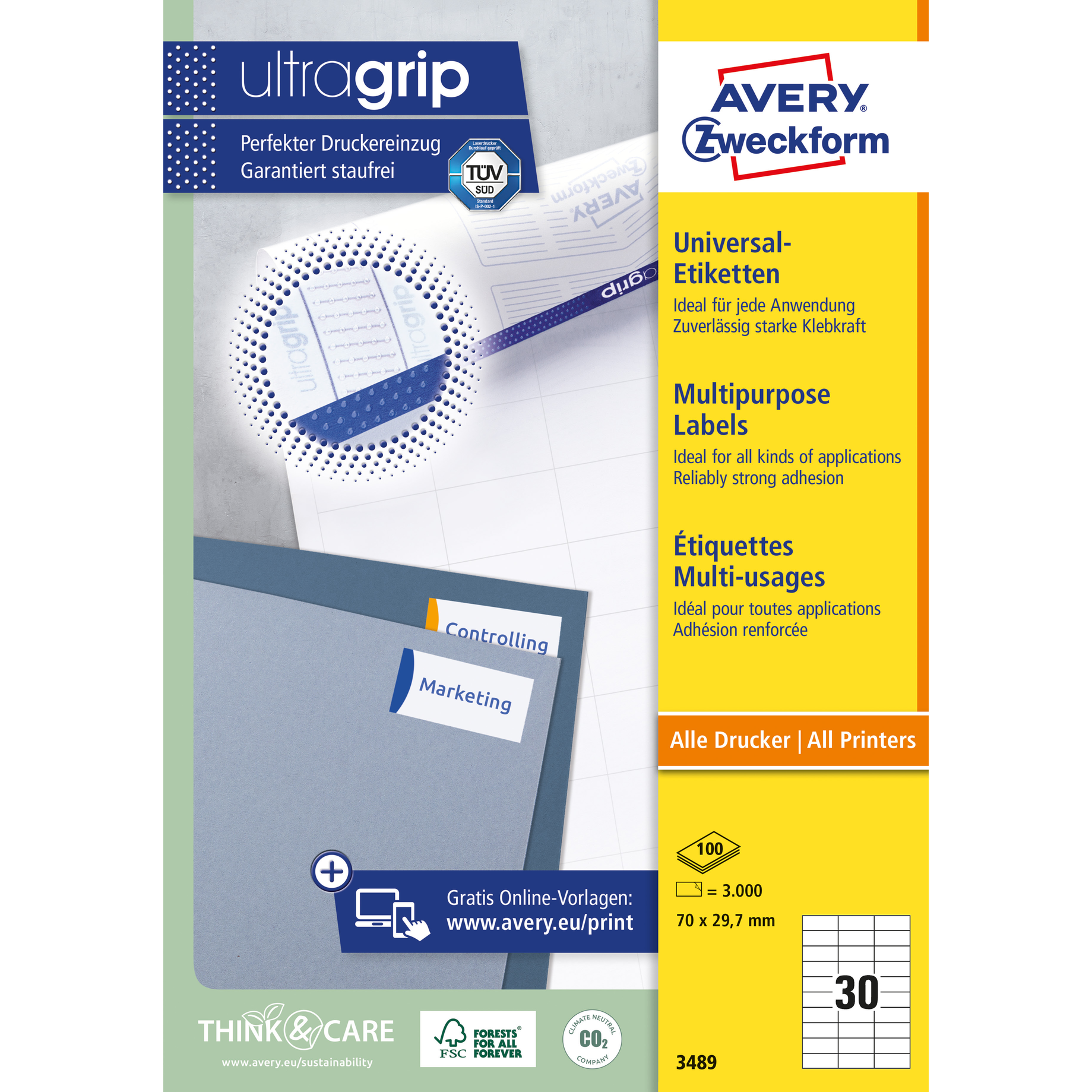 Universal-Etikett, ultragrip, 70 mm breit