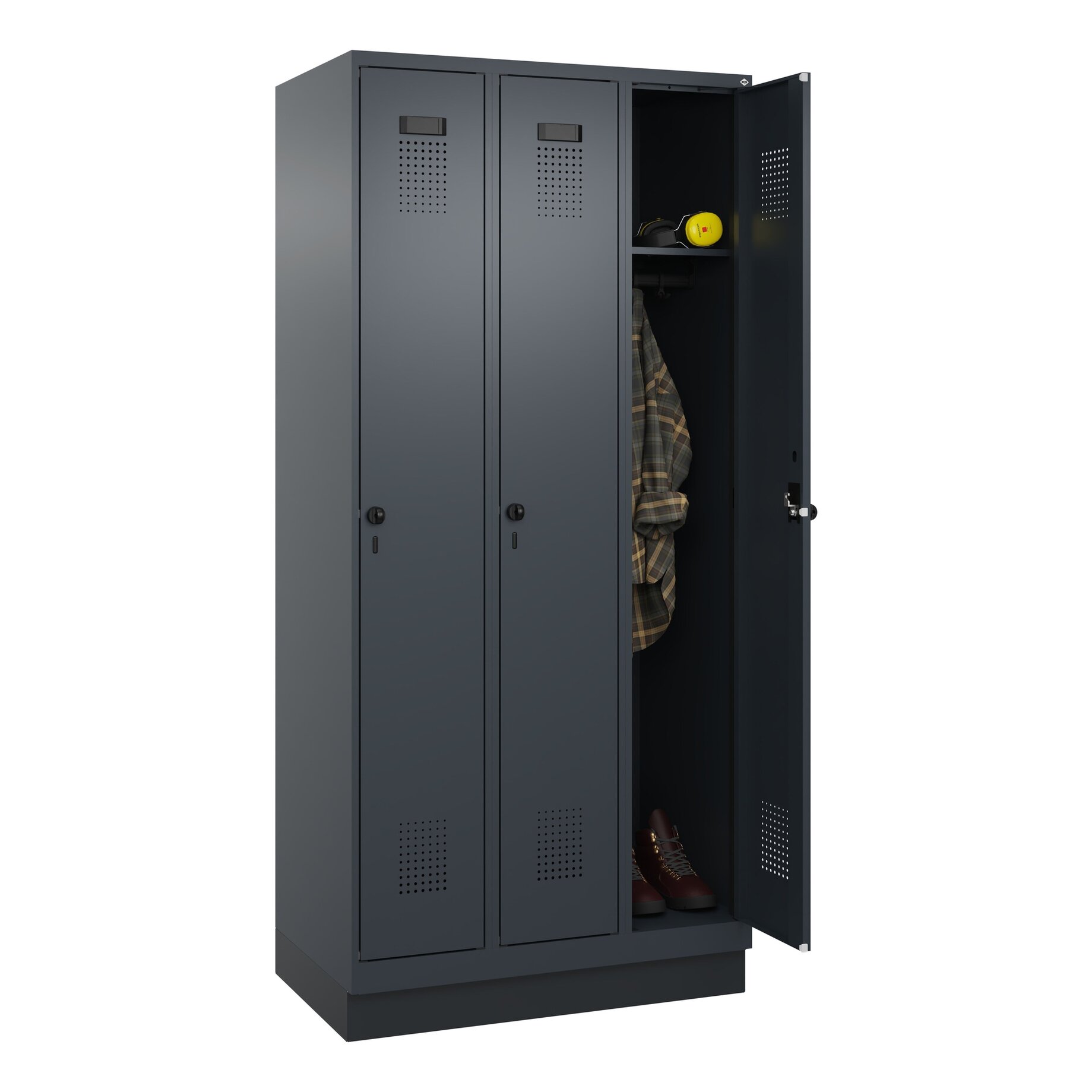 Schlossfachschrank, Metall-Schließfach, Garderobenschrank, Hochschrank, Schuhhalterung, Schließfach, Schrank, Metall, Garderobe, Hakenleiste