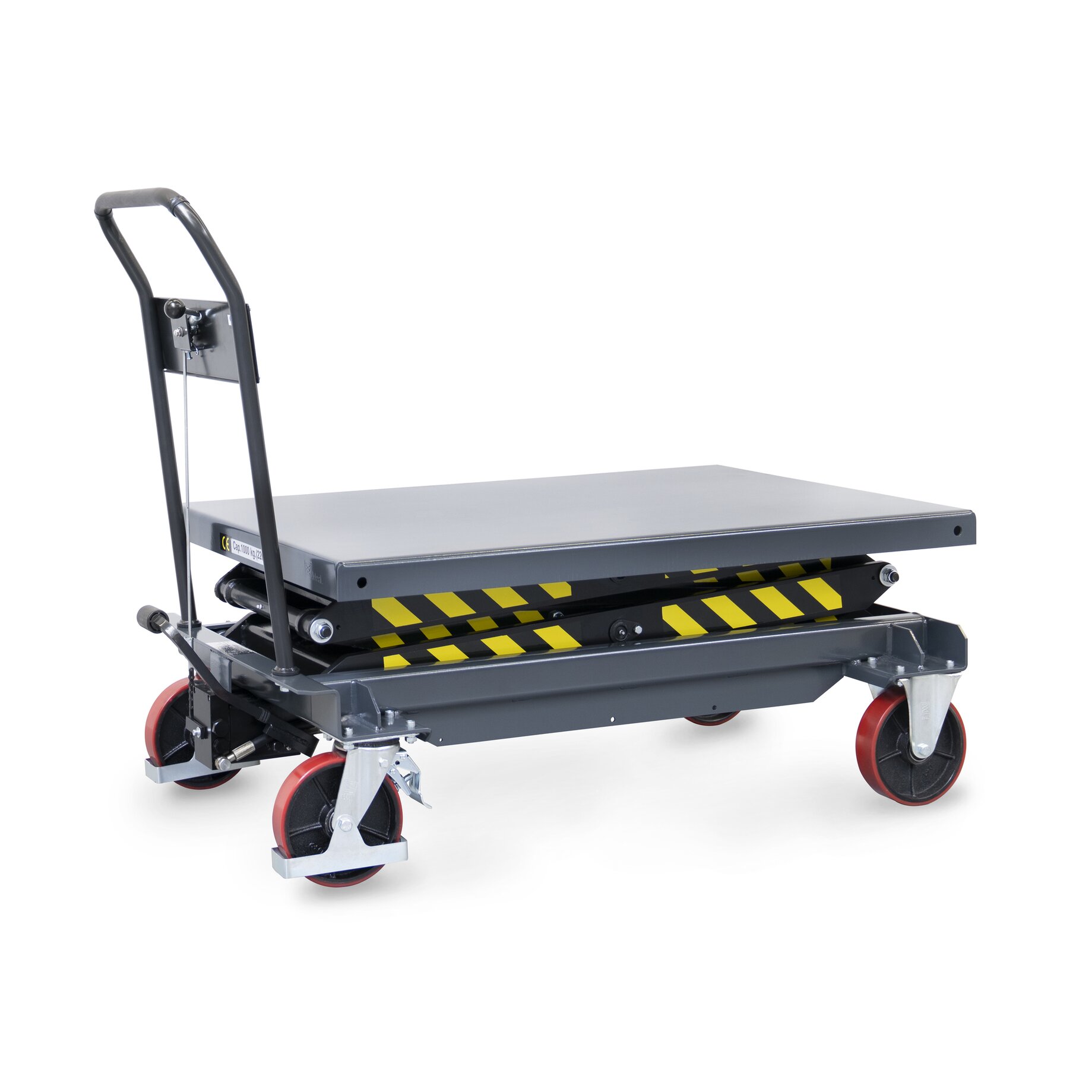 Lastenwagen, Schwerlastwagen, Hebebühne, Rollwagen, Grau mit Gelb-Schwarz