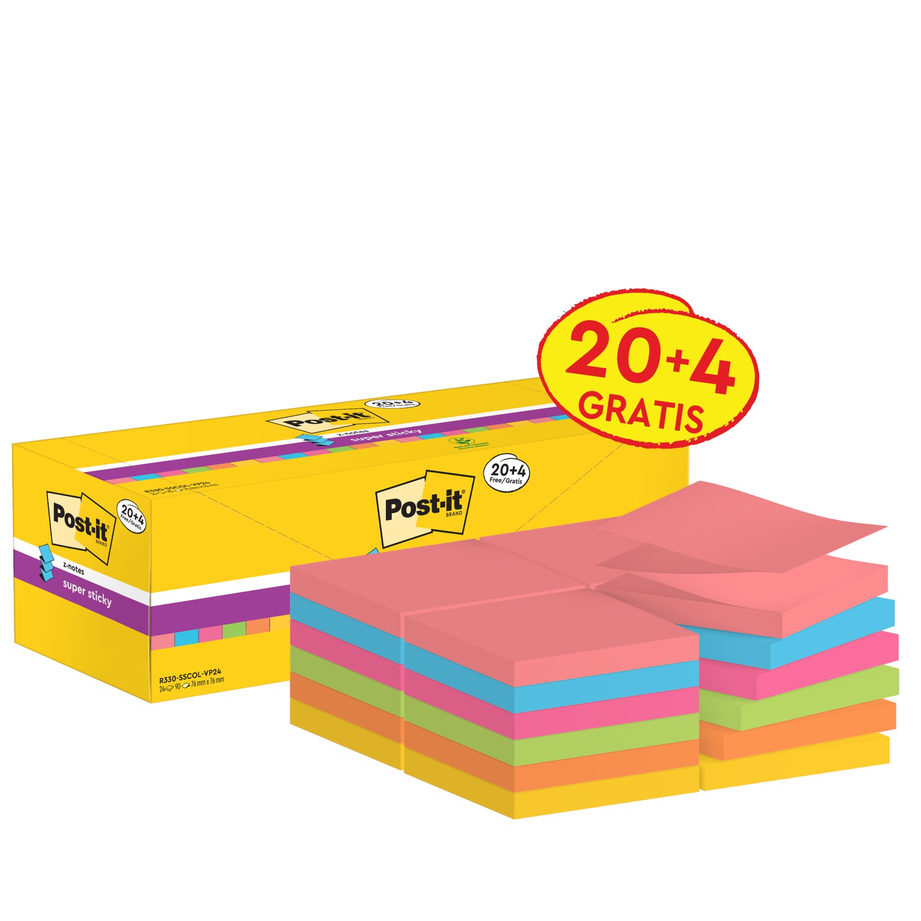 Post-it Haftnotiz Super Sticky 76x76mm 20x90Bl +4St