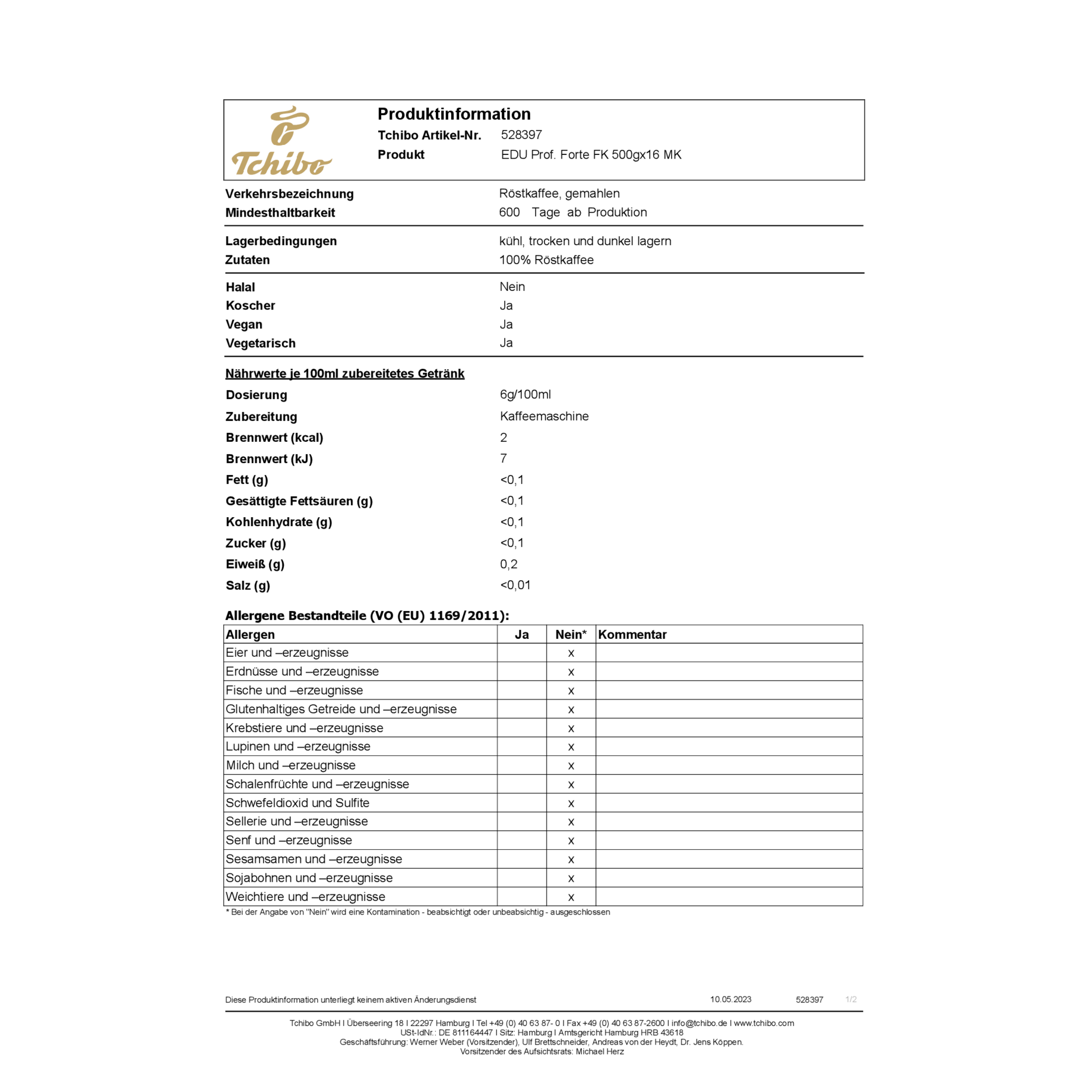 Eduscho Professional Filterkaffee Café Forte