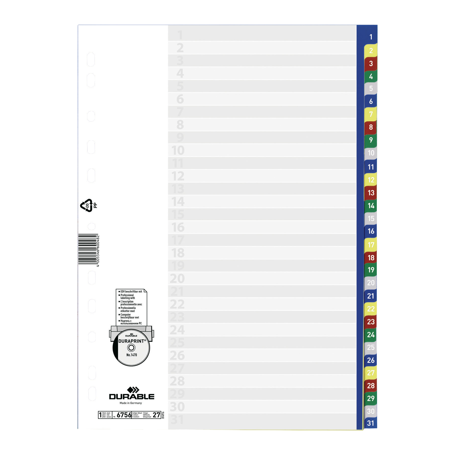 Zahlenregister mit farbigen Taben