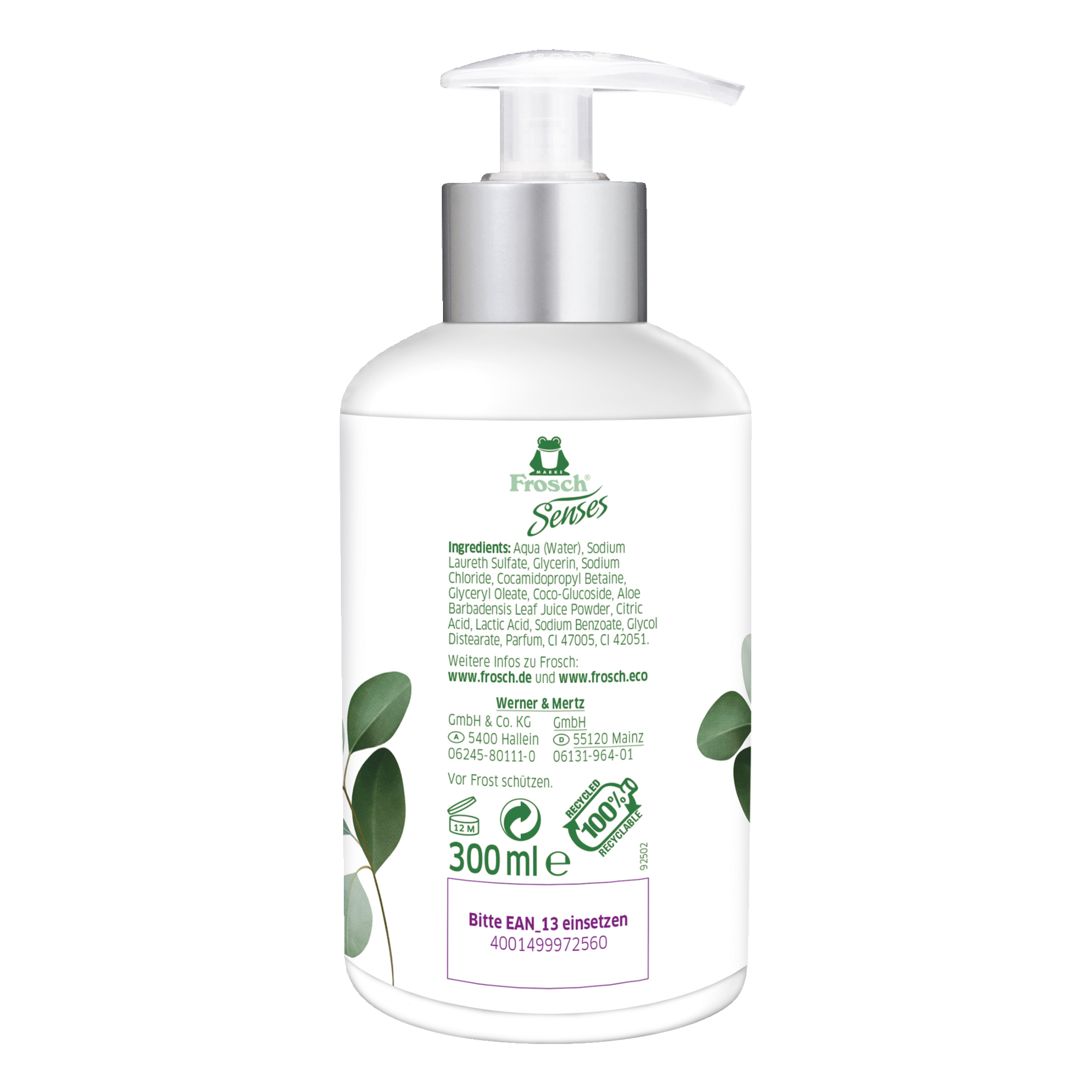 Hautpflege, Handseife, 300 ml, Pumpflasche, grünes Design