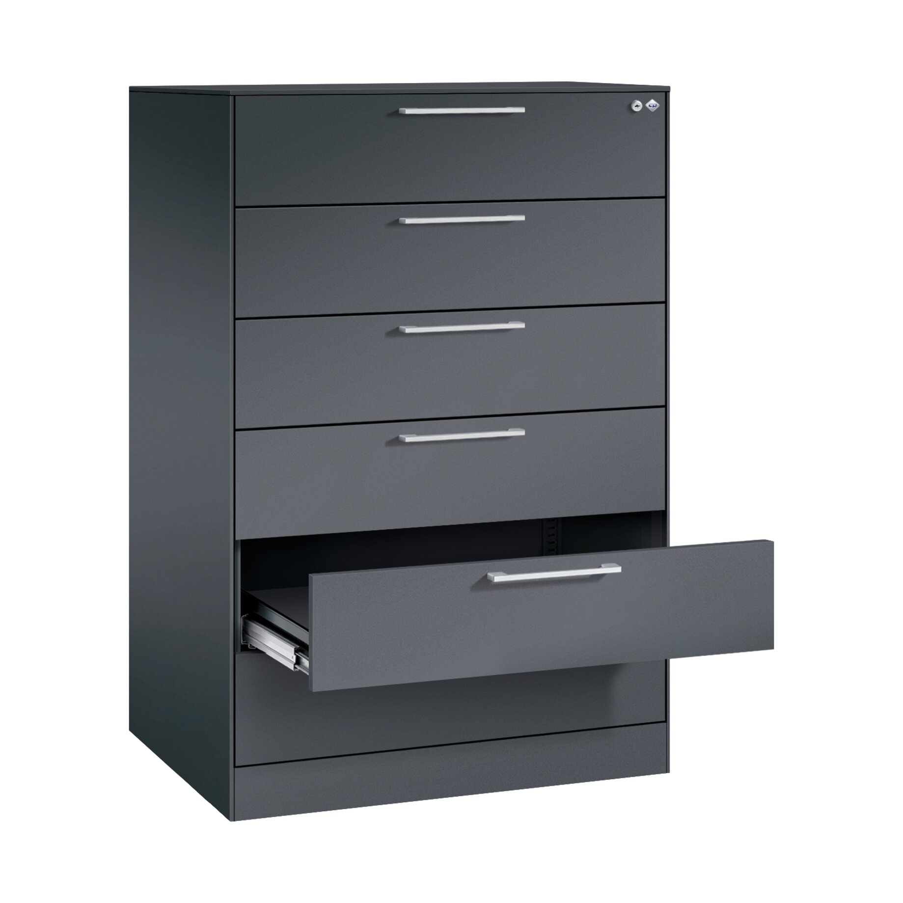 Schubladenkommode, 2.0 Türen+Schubladen, 4 Schubladen, Metallfarbe, Korpus grau
