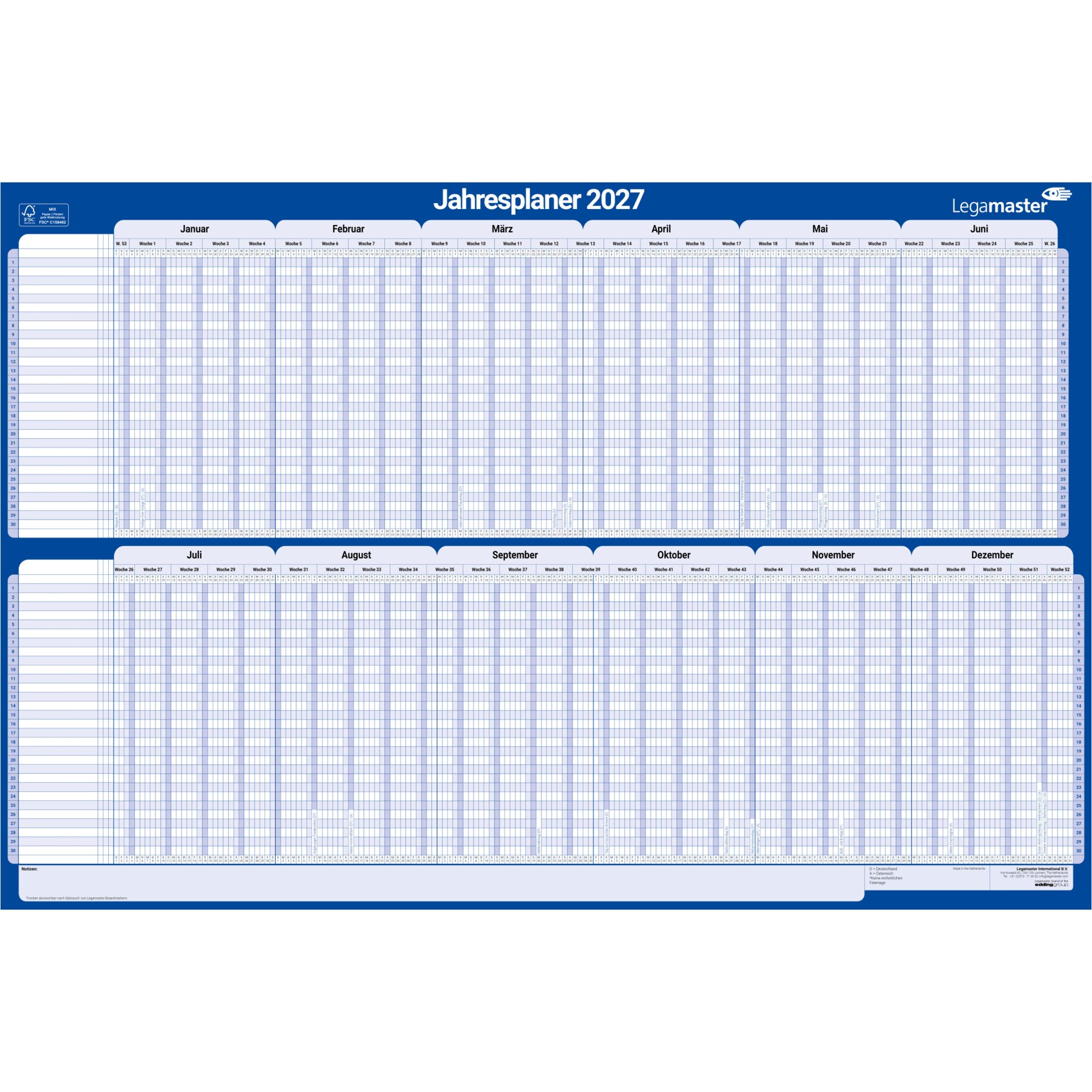 Jahresplaner, Kalender, Jahresplaner 2027, Planer, Wandkalender